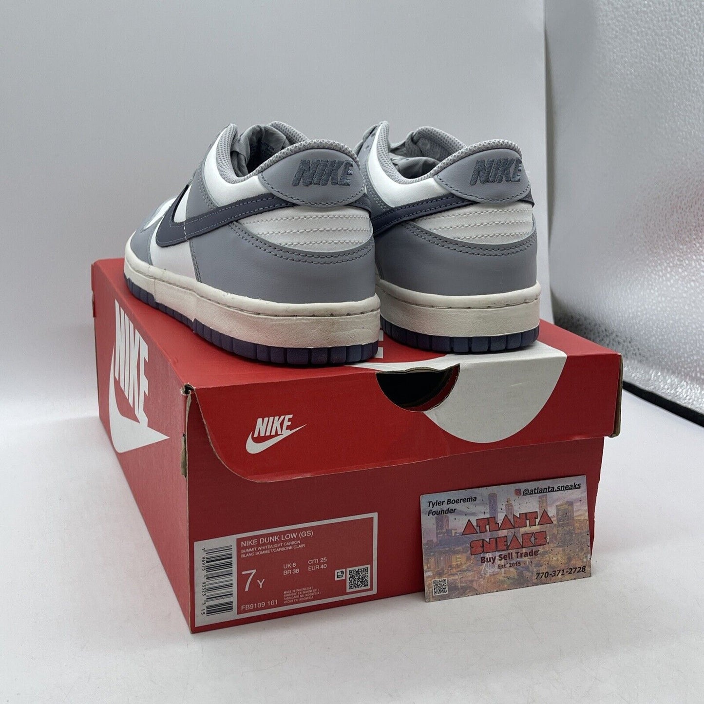 Size 7Y - Nike Dunk Low Platinum Tint Light Carbon Purple Grey (FB9109-101)