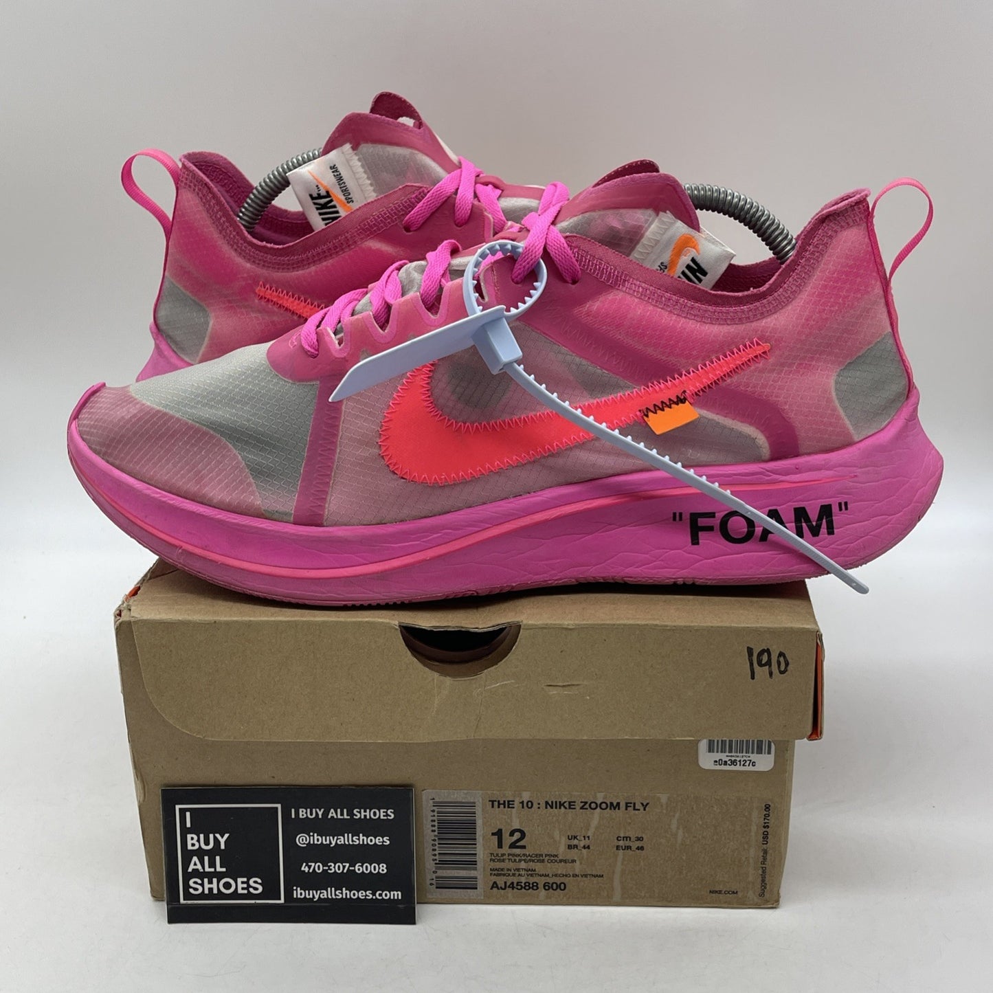 Size 12 - Nike Off-White x Zoom Fly SP Tulip Pink Leather (AJ4588-600)