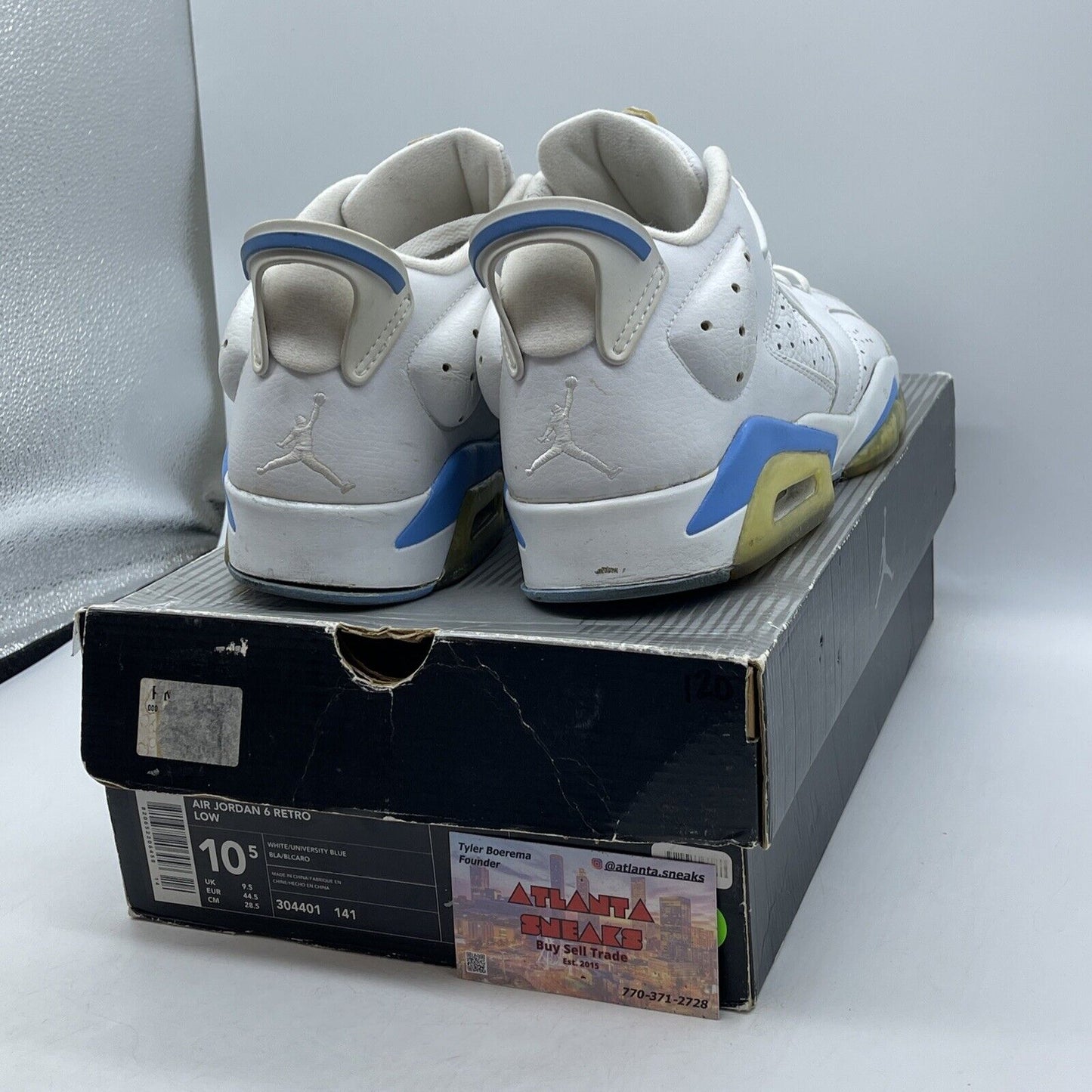 Size 10.5 - Air Jordan 6 Retro Low University Blue White Leather (304401-141)