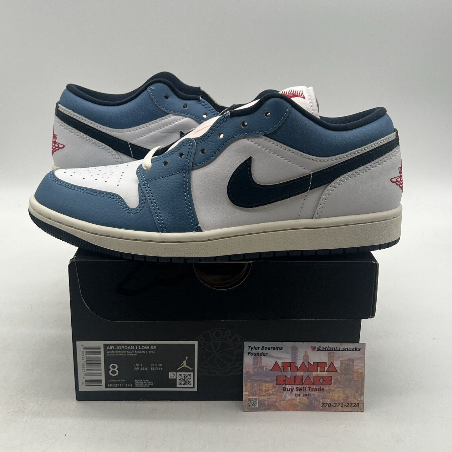 Size 8 - Nike Air Jordan 1 Low SE Shoes White Armory Navy (HM3711-144)