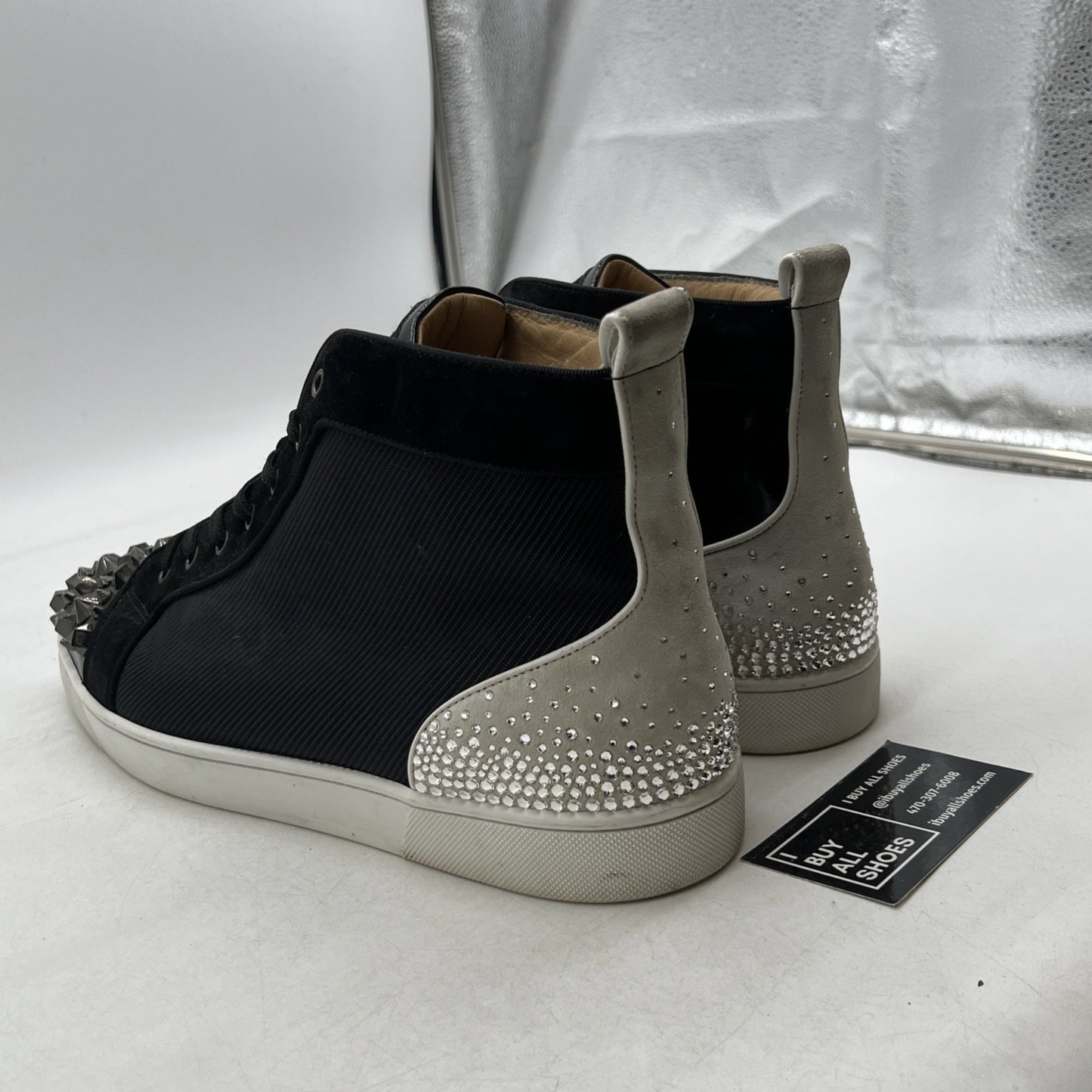 Size 48 - Christian Louboutin LOU MIX Men Crystal Spiked Stud High Top Sneaker
