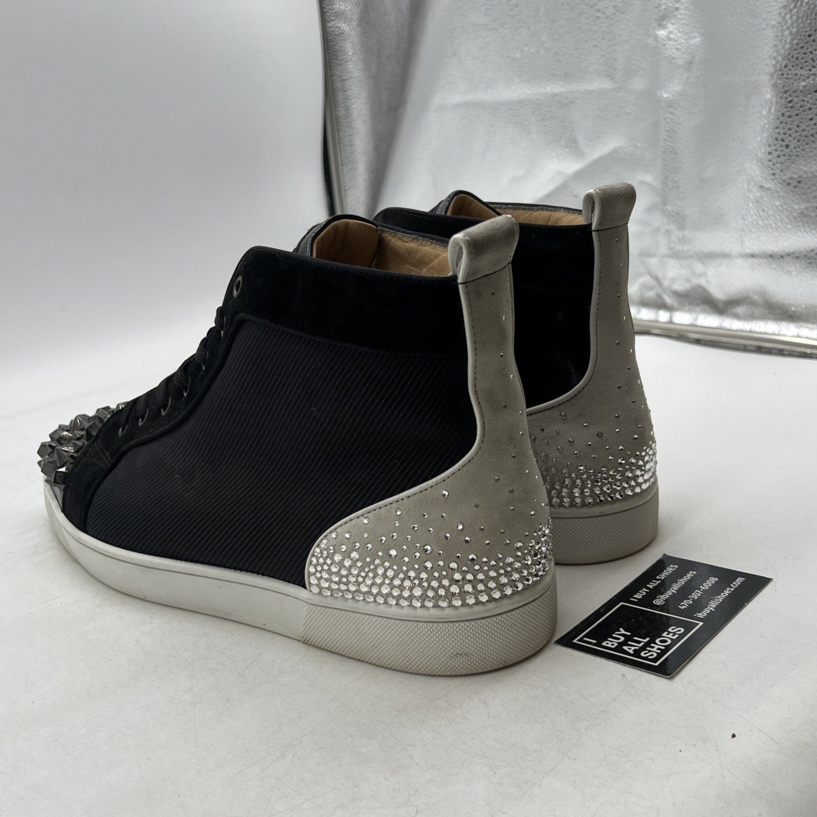 Size 48 - Christian Louboutin LOU MIX Men Crystal Spiked Stud High Top Sneaker
