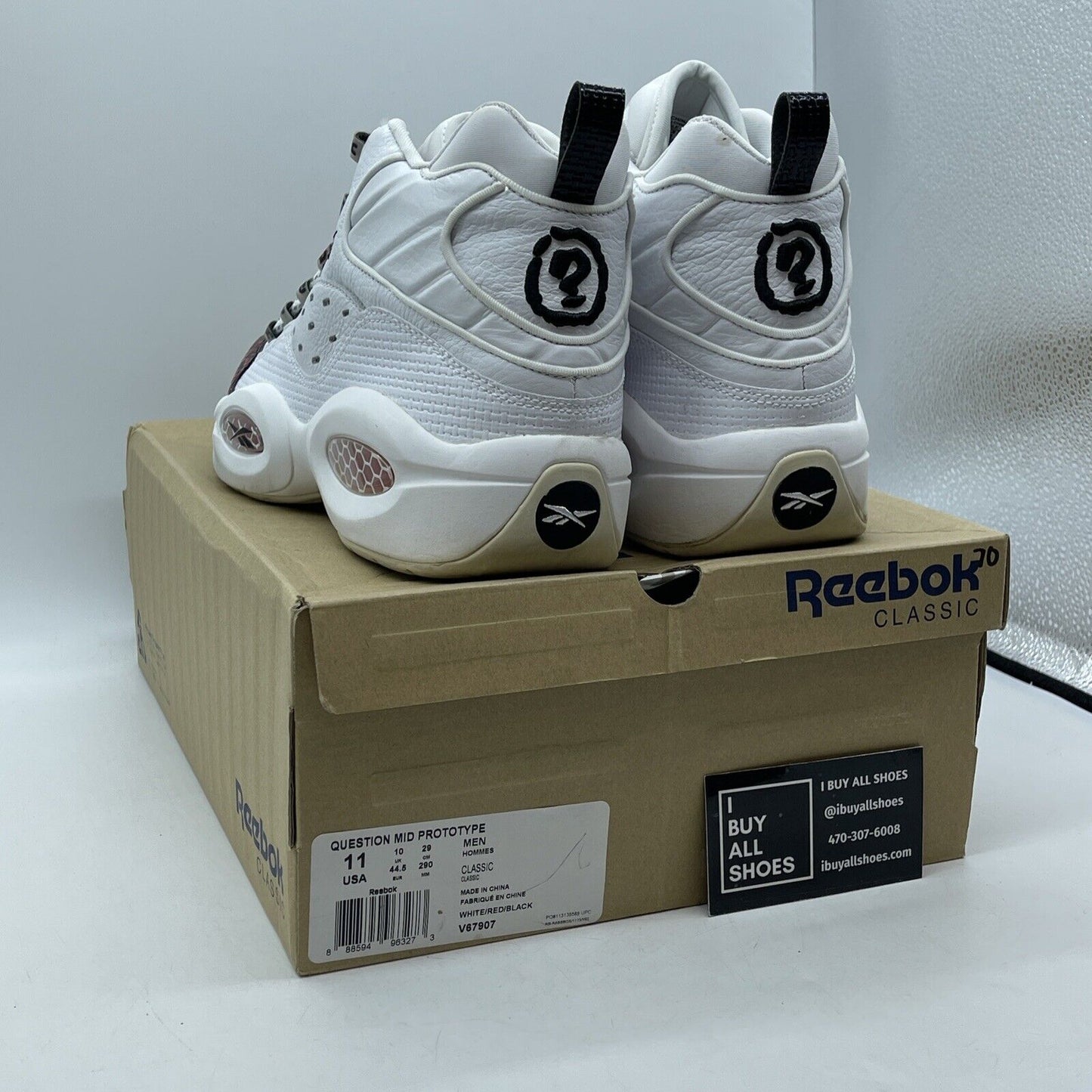 Size 11 - Reebok Question Mid Prototype White Black Red Leather (V67907)