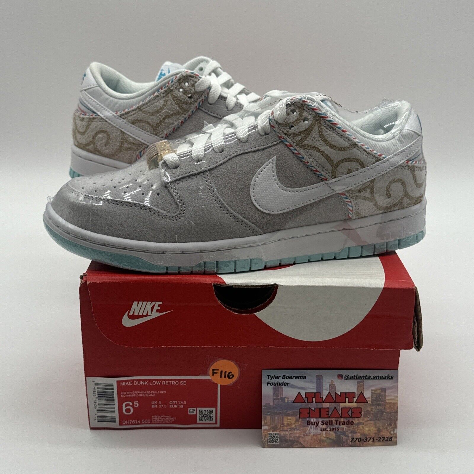 Size 6.5 - Nike Dunk Low Retro SE Barber Shop - Gray Suede Blue Parlor Circles O