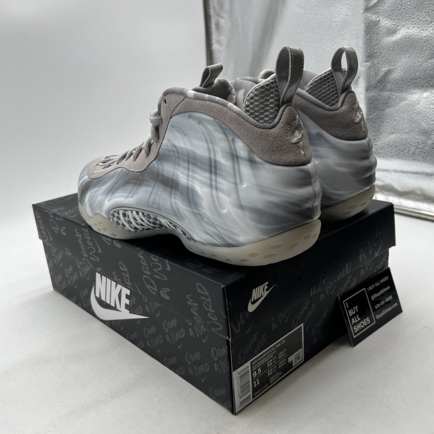 Size 9.5 - Nike Air Foamposite One QS Dream A World - Tech Grey (DM0115-001)