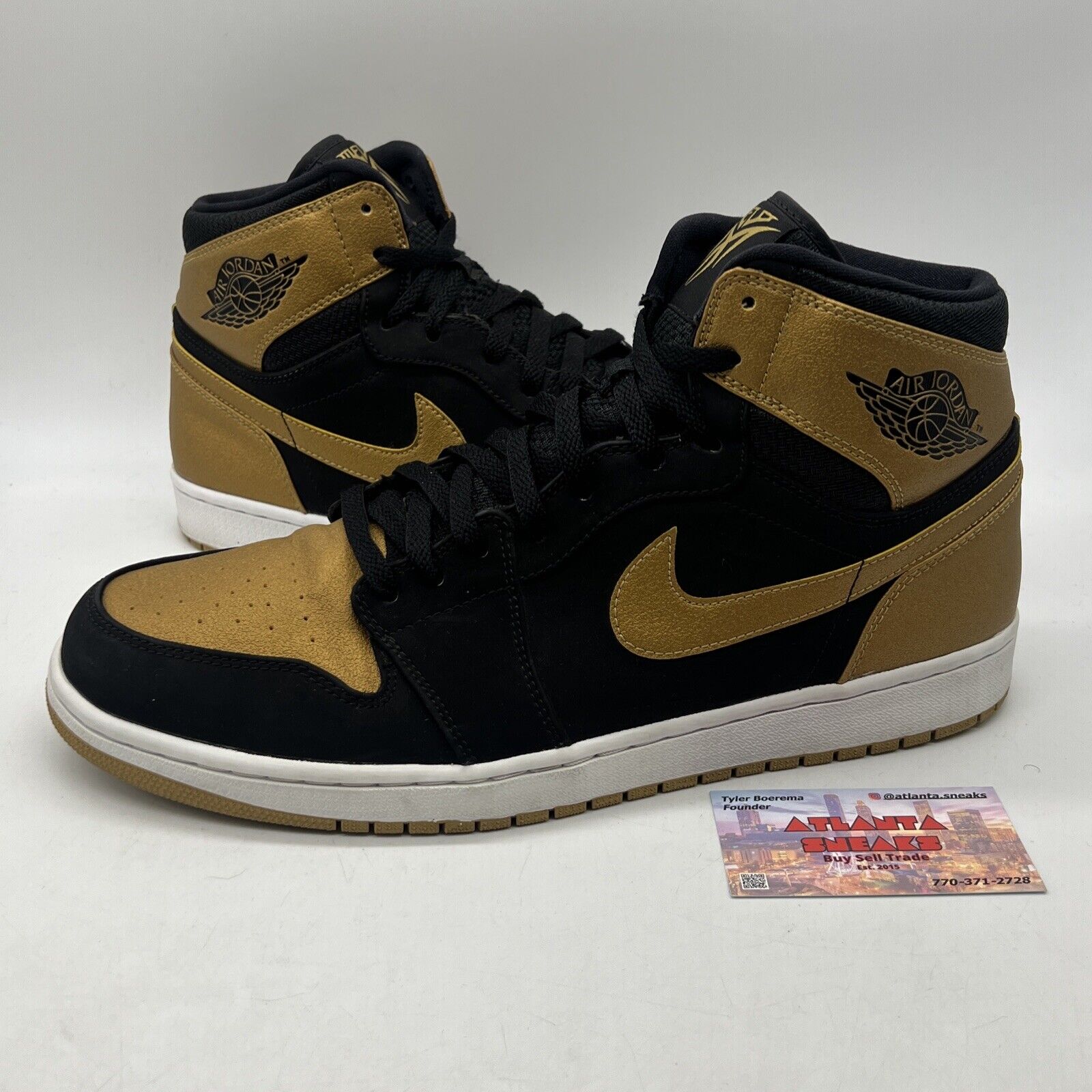 Size 14 - Air Jordan 1 Retro High Melo Black Gold White Suede (332550-026)