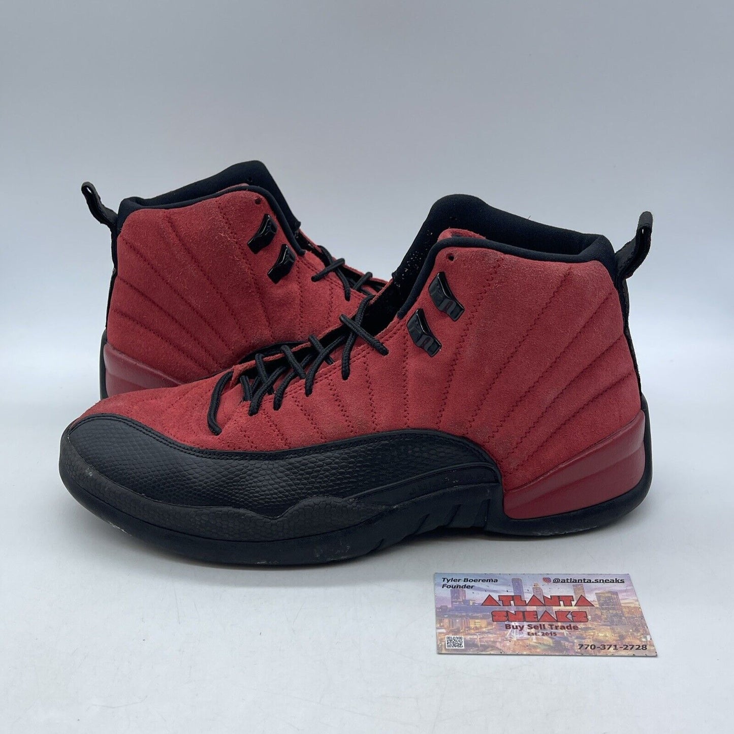 Size 10 - Jordan 12 Retro Reverse Flu Game Red Suede Black Leather (CT8013-602)