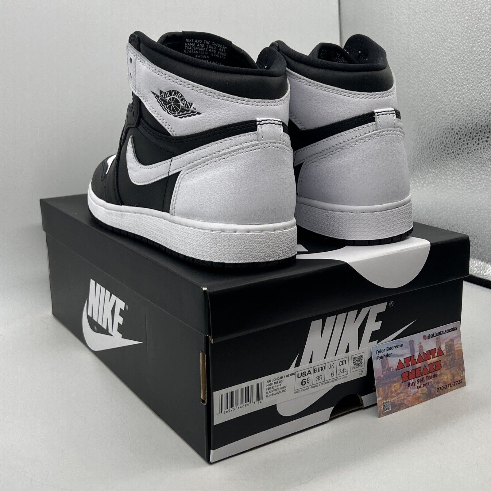 Size 6.5 (GS) - Jordan 1 OG High Black/White 2024 Leather (FD1437-010)