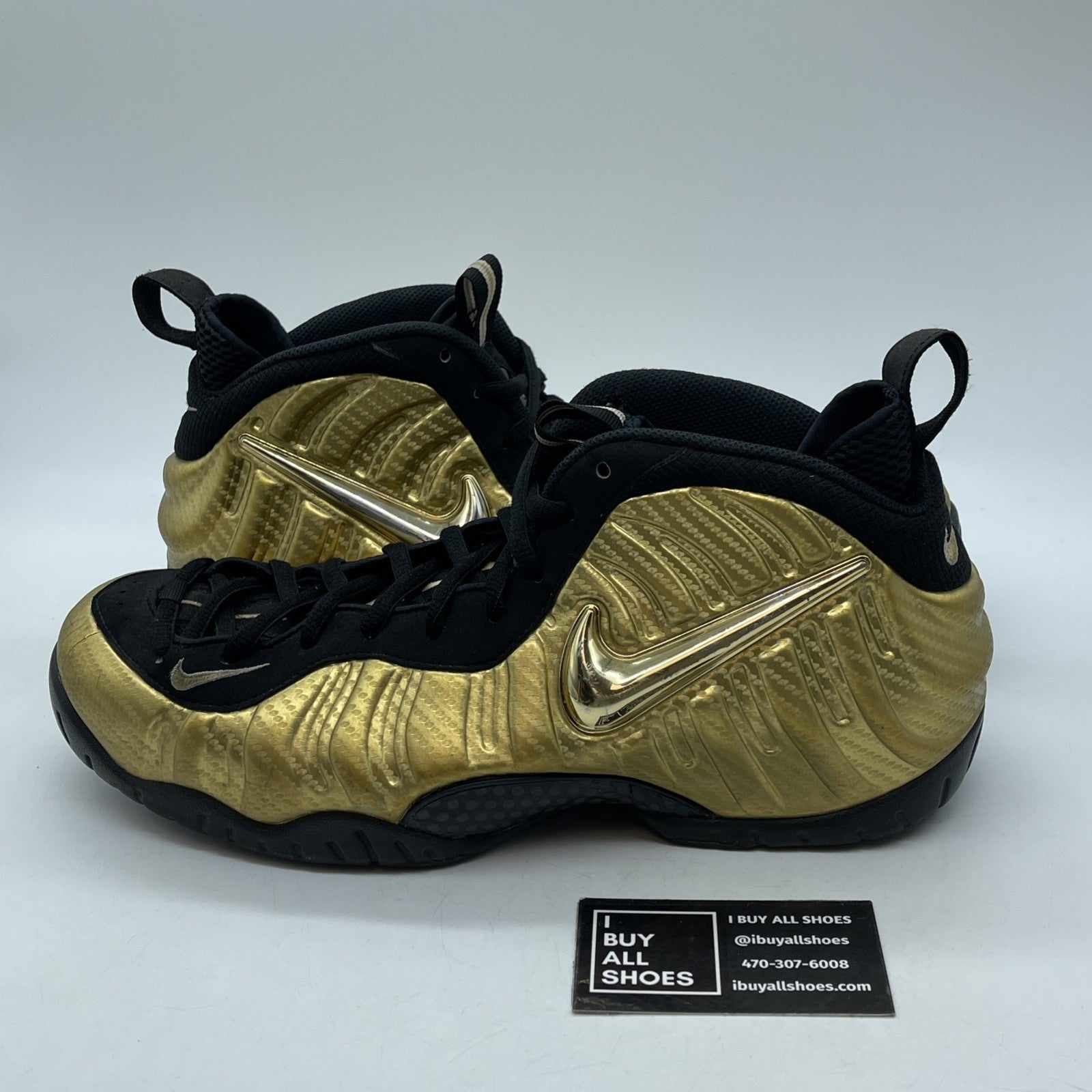 Size 11.5 - Nike Air Foamposite Pro Metallic Gold Black Suede (624041-701)