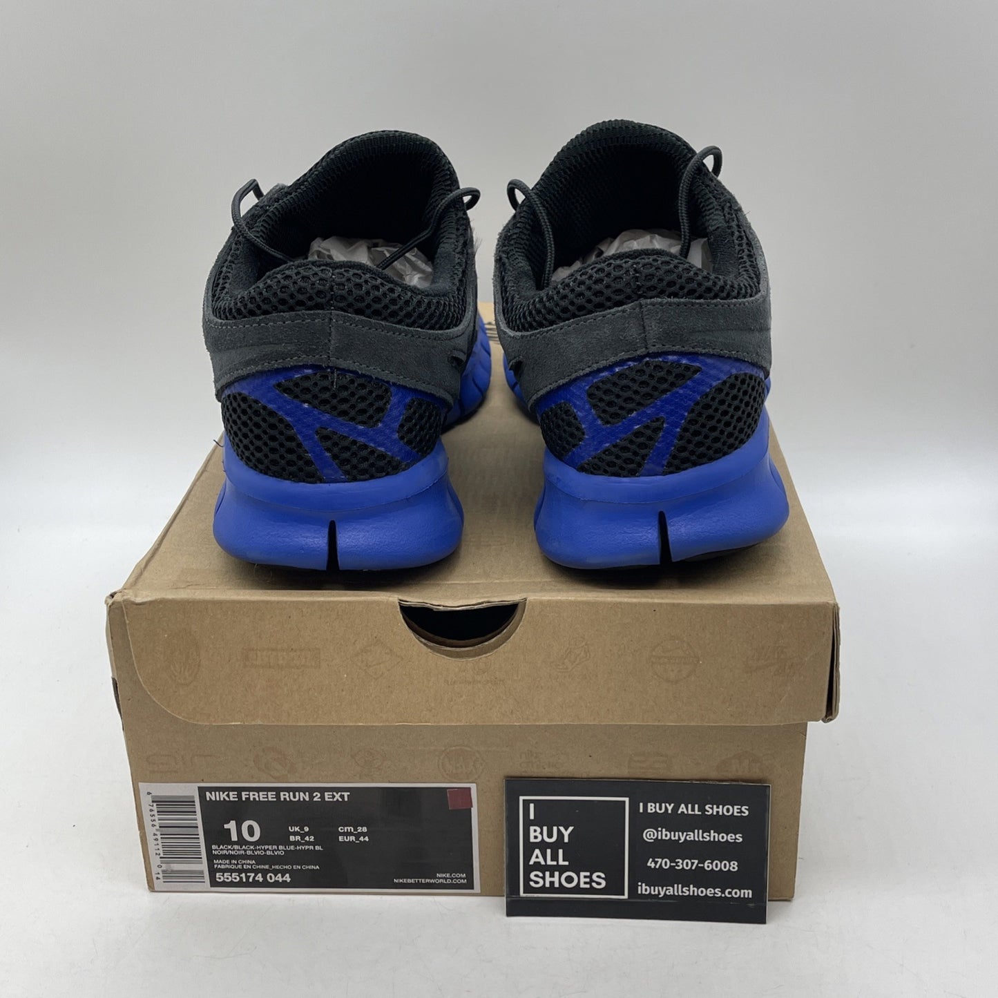 Size 10 - Nike Free RN 2 Black Blue Gray Suede Leather (555174-044)