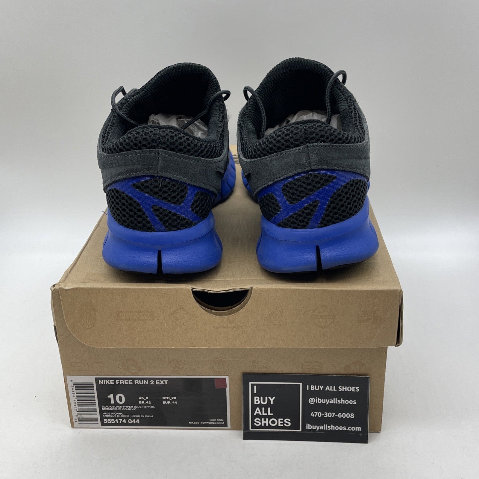 Size 10 - Nike Free RN 2 Black Blue Gray Suede Leather (555174-044)