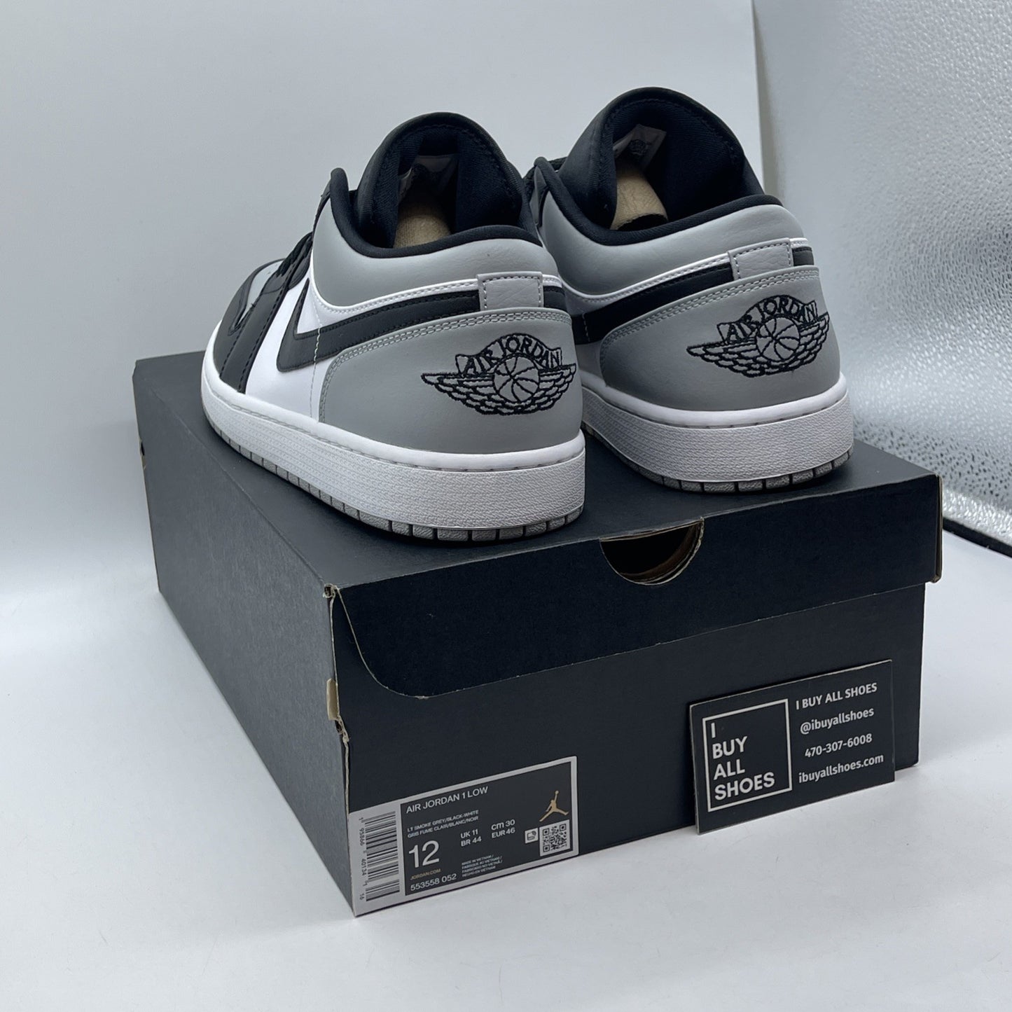 Size 12 - Jordan 1 Low Shadow Toe Grey Black White Leather (553558-052)