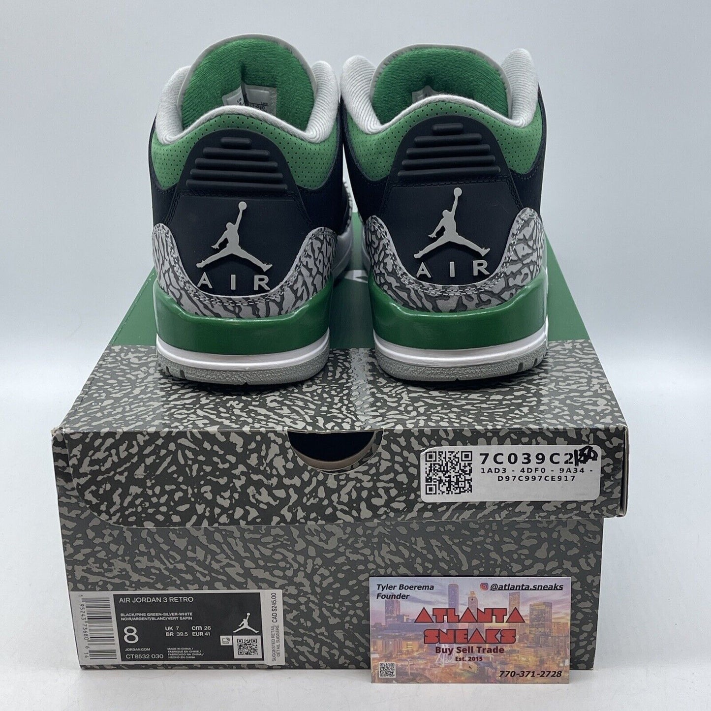 Size 8 - Jordan 3 Retro Mid Pine Green black Grey Suede Leather (CT8532-030)