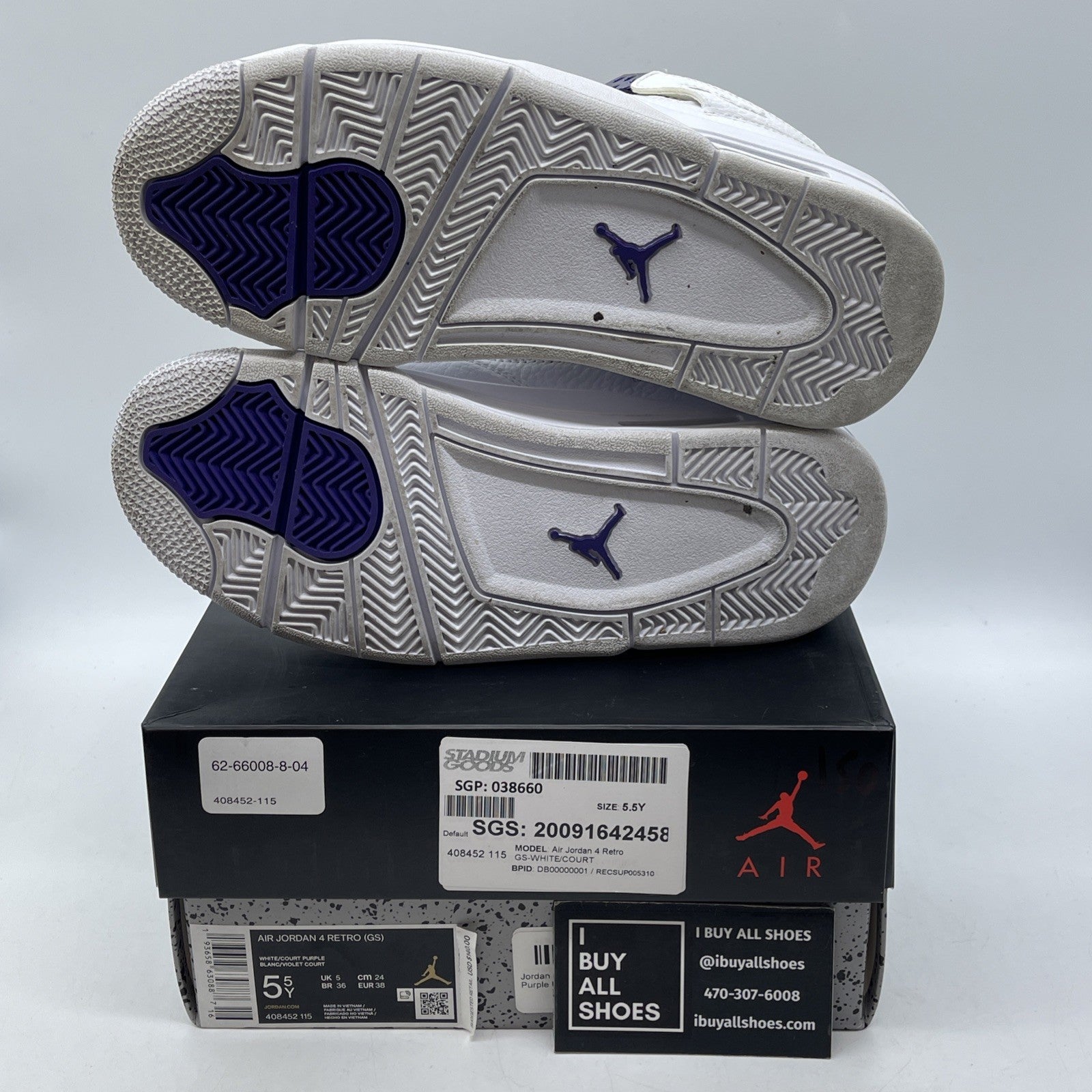 Size 5.5Y - Jordan 4 Retro Mid Purple Metallic White Leather (408452-115)