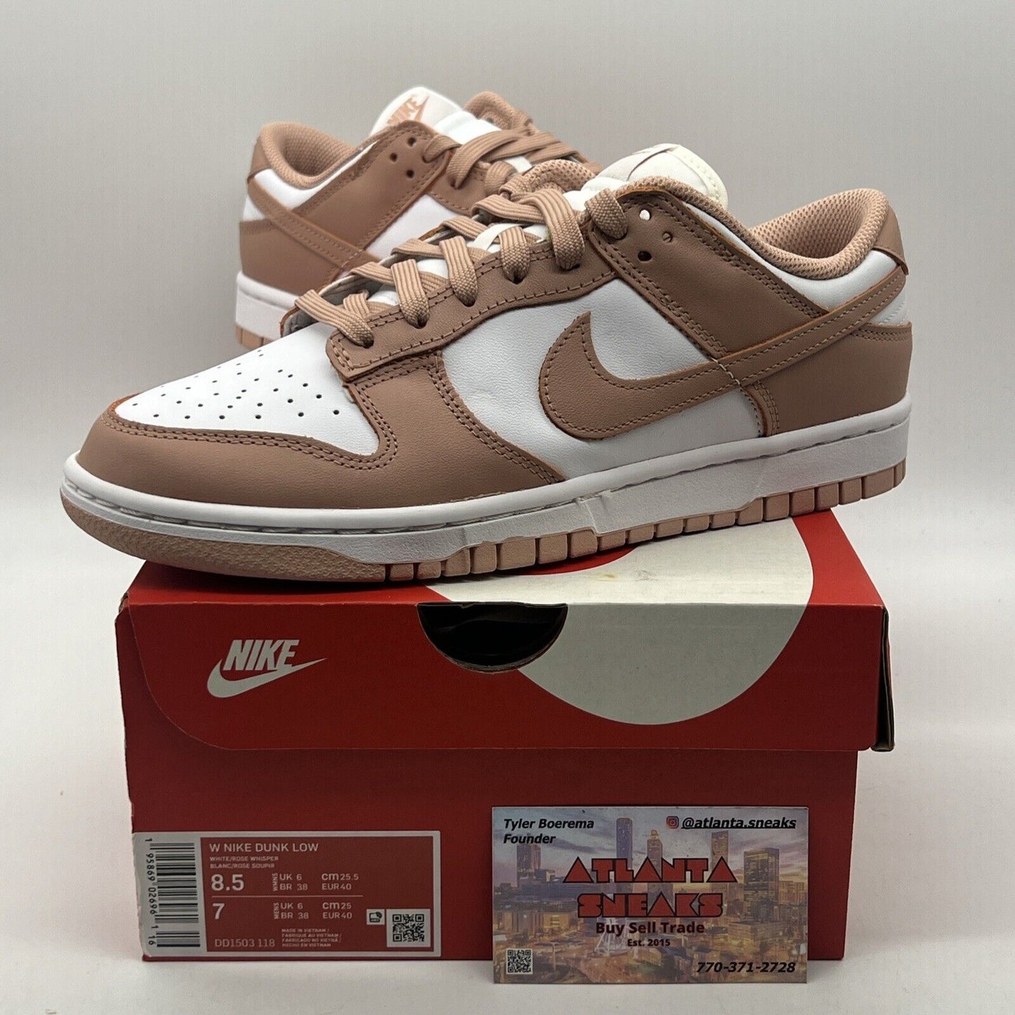 Size 8.5 - Nike Dunk Low Rose Whisper W White Leather (DD1503-118)