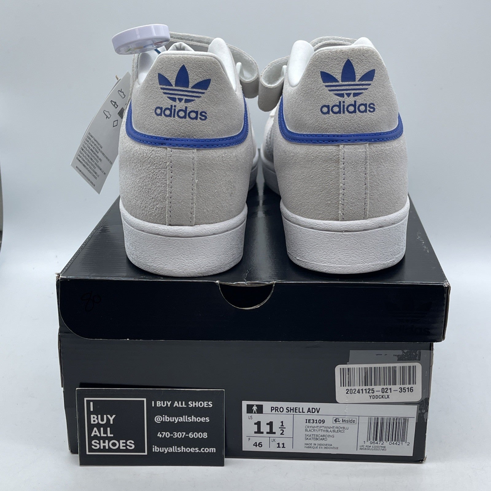 Size 11.5 - adidas Pro Shell ADV Crystal White Royal Blue Suede (IE3109)