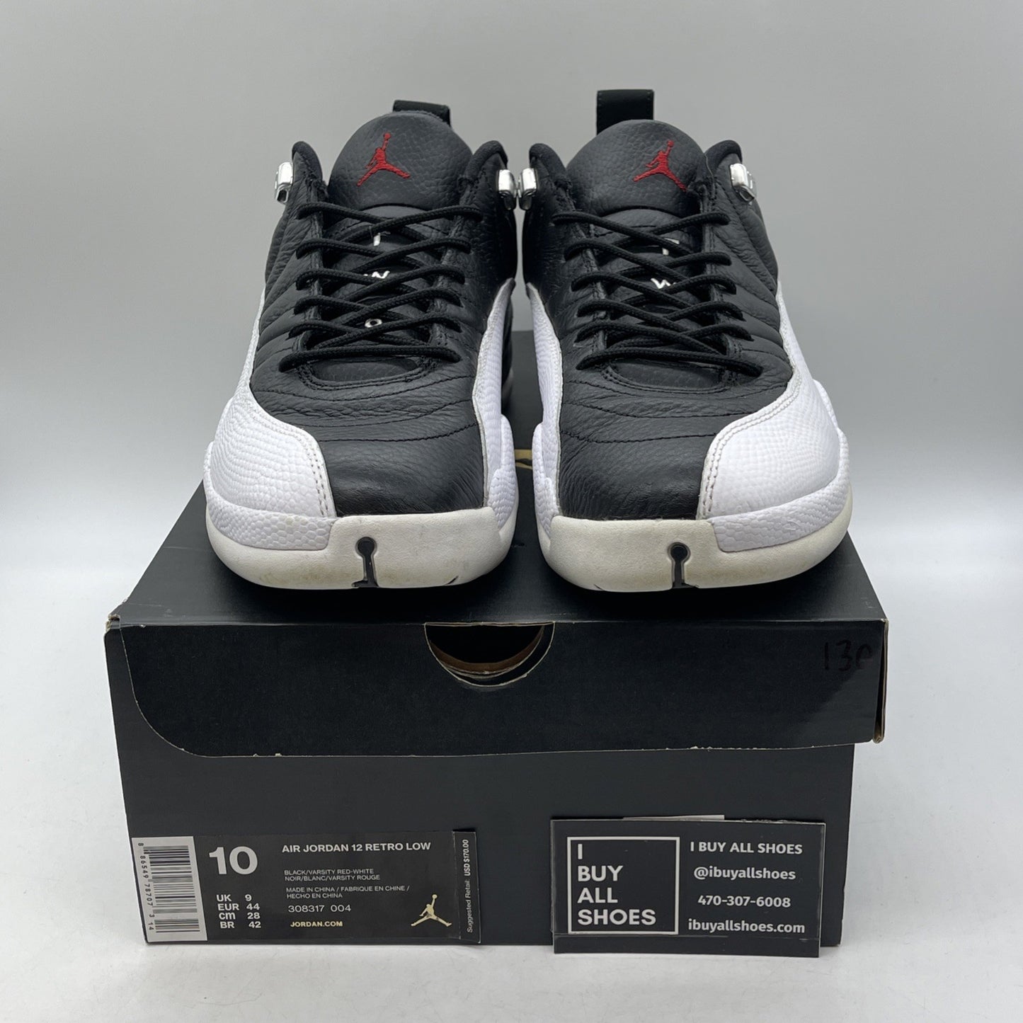 Size 10 - Air Jordan 12 Retro Low Playoffs Black White Leather (308317-004)
