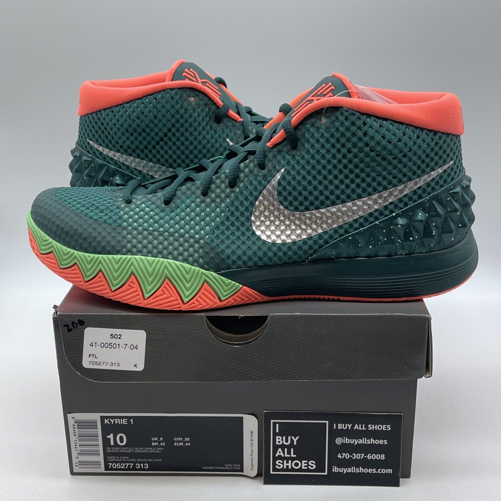 Size 10 - Nike Kyrie 1 Flytrap Green Silver Suede Leather (705277-313)