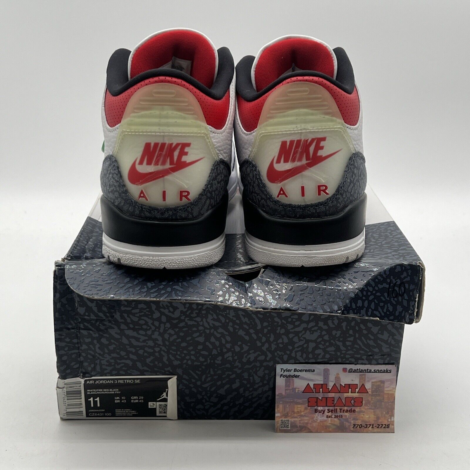 Size 11 - Jordan 3 Retro Denim SE Fire Red 2020 White Navy Leather (CZ6431-100)