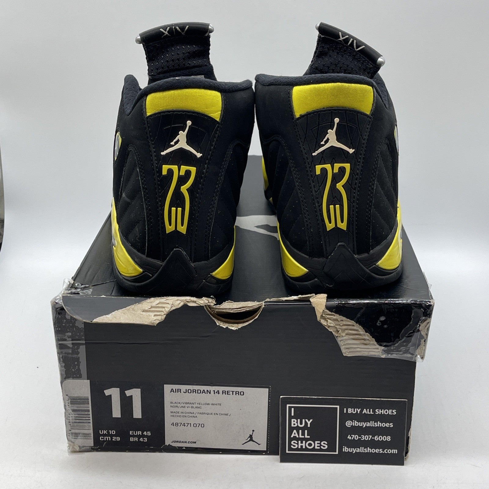 Size 11 - Air Jordan 14 Retro Thunder Black Yellow Suede (487471-070)