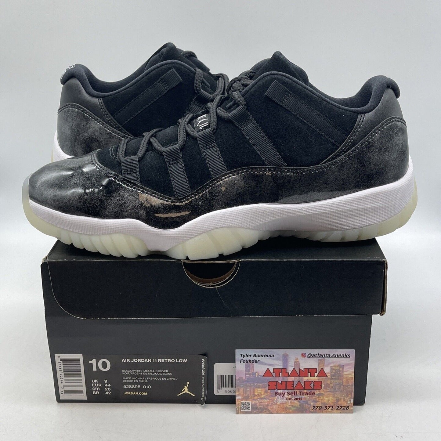 Size 10 - Air Jordan 11 Retro Low Barons Black White Grey  Leather (528895-010)