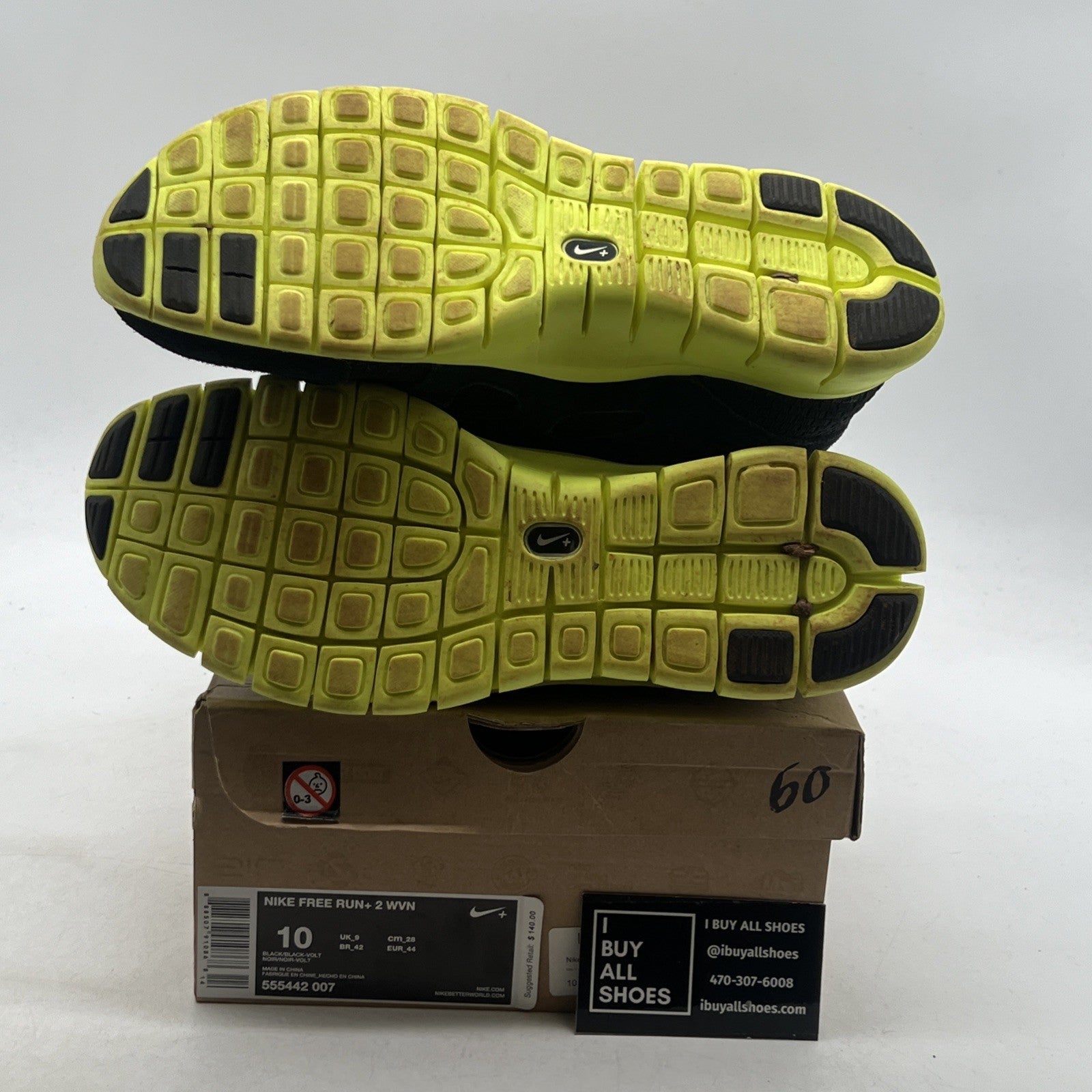 Size 10 - Nike Free Run+ Woven WVN Sneakers Black Volt (555442-007)