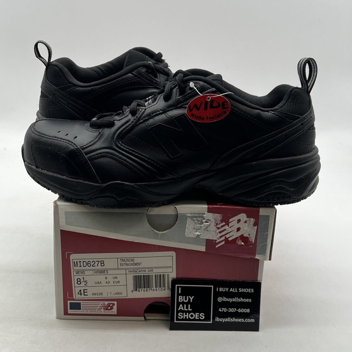 Size 8.5 - New Balance Steel Toe 627 Leather Triple Black (MID627B)