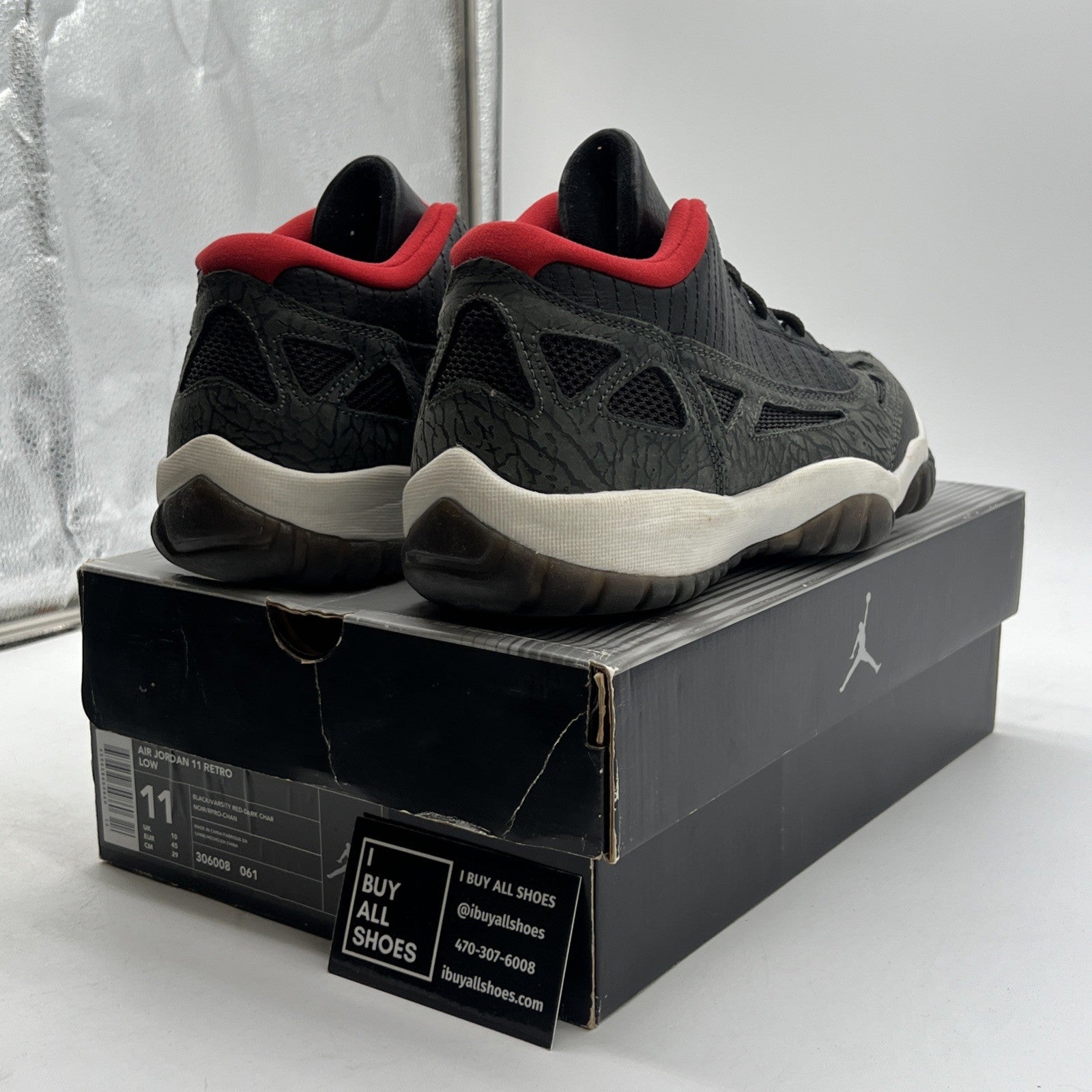 Size 11 - Air Jordan 11 Retro IE 2003 Low Black Charcoal Red (306008-061)