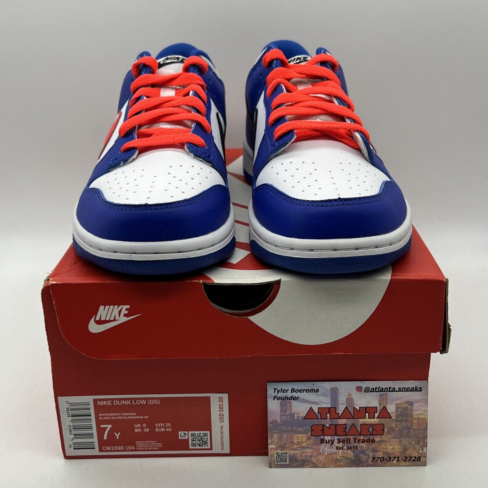 Nike Dunk Low (GS) White/Bright Crimson Blue Black Leather CW1590-104 Size 7Y