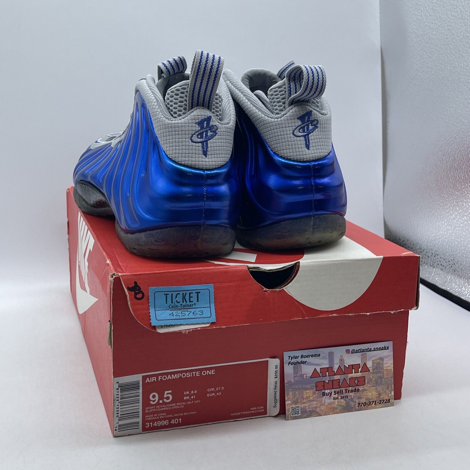 Size 9.5 - Nike Air Foamposite One Sport Royal Grey Suede Blue (314996-401)
