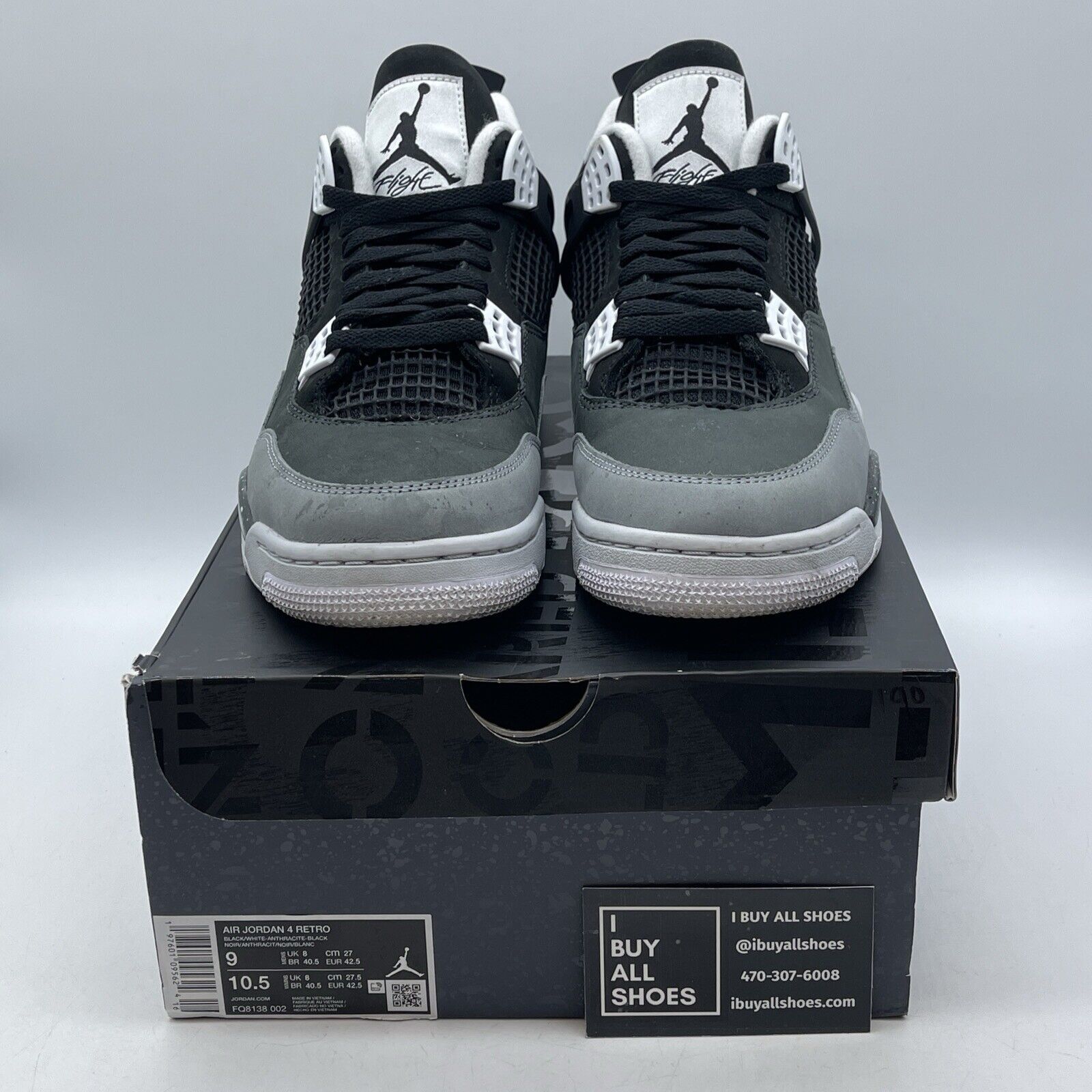 Size 9 - Air Jordan 4 Retro 2024 Fear Black Grey White Suede Leather FQ8138-002