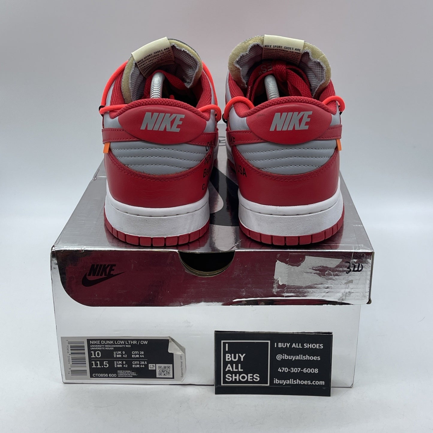 Size 10 - Nike Dunk Low x OFF-WHITE University Red Grey Leather (CT0856-600)