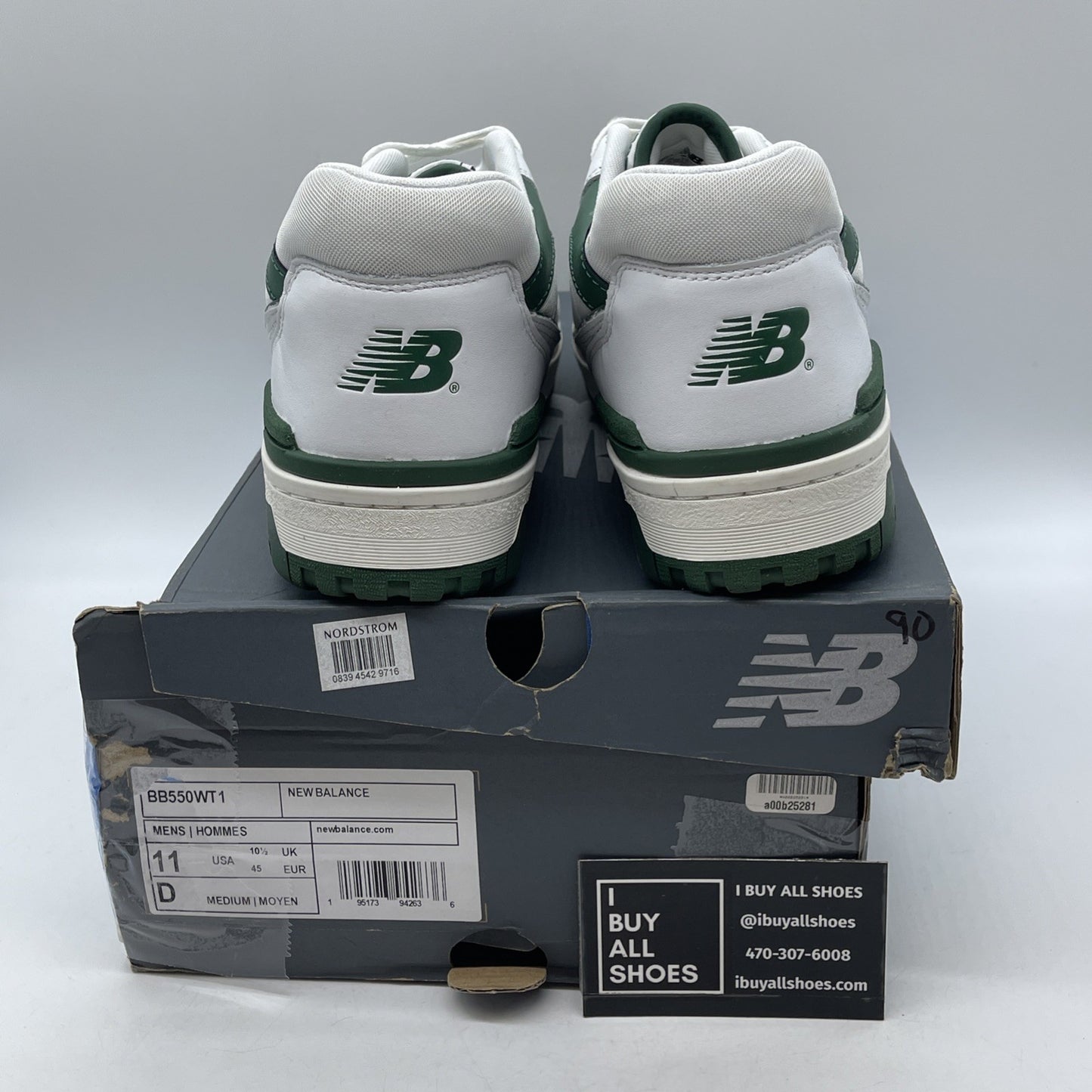 Size 10 - New Balance 550 White 2021 Green Grey Suede Leather (BB550WT1)