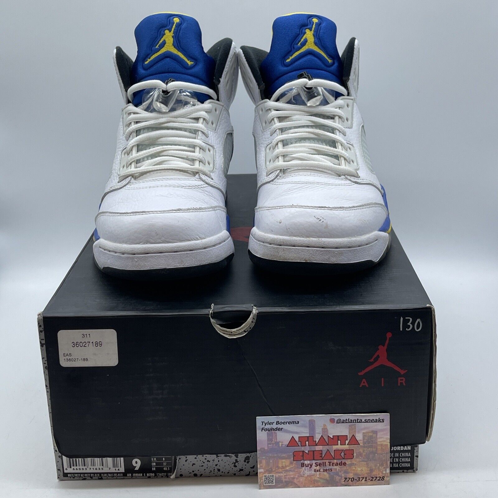 Size 9 - Air Jordan 5 Retro 2013 Laney White Yellow Blue Leather (136027-189)