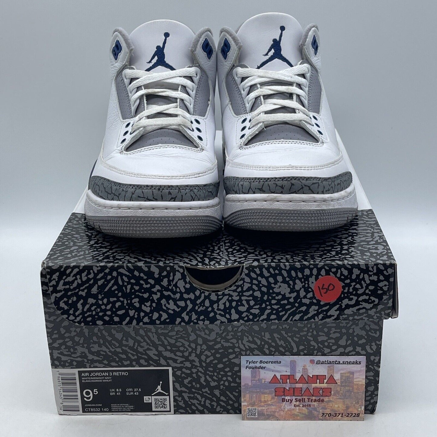 Size 9.5 - Air Jordan 3 Retro Midnight Navy Grey White Leather (CT8532-140)