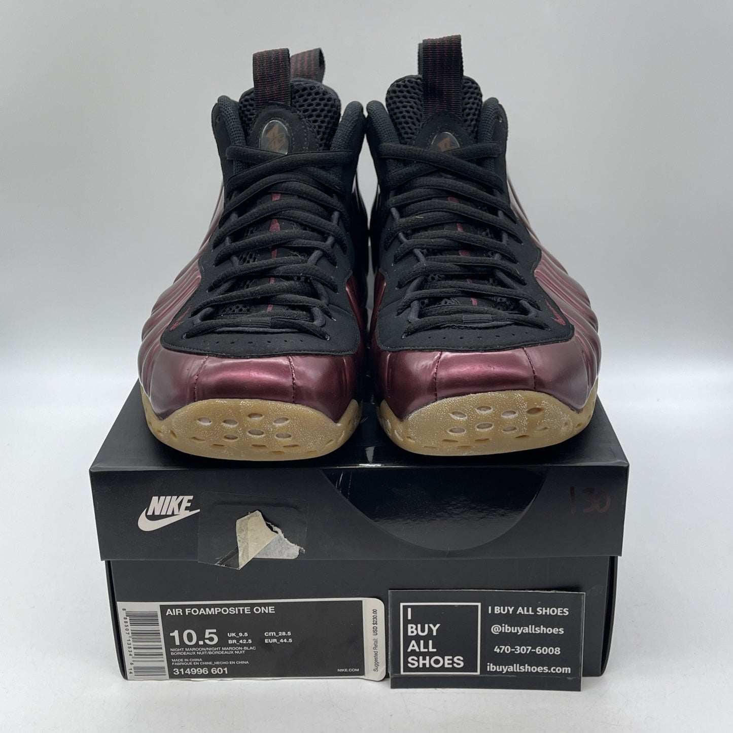 Size 10.5 - Nike Air Foamposite One Night Maroon Black Suede (314996-601)