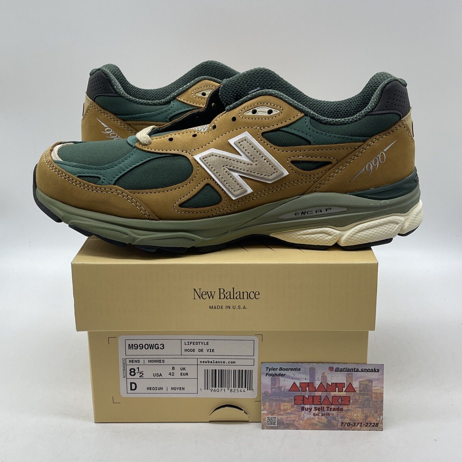 Size 8.5 - New Balance Teddy Santis x 990v3 Made in USA Tan Green (M990WG3)