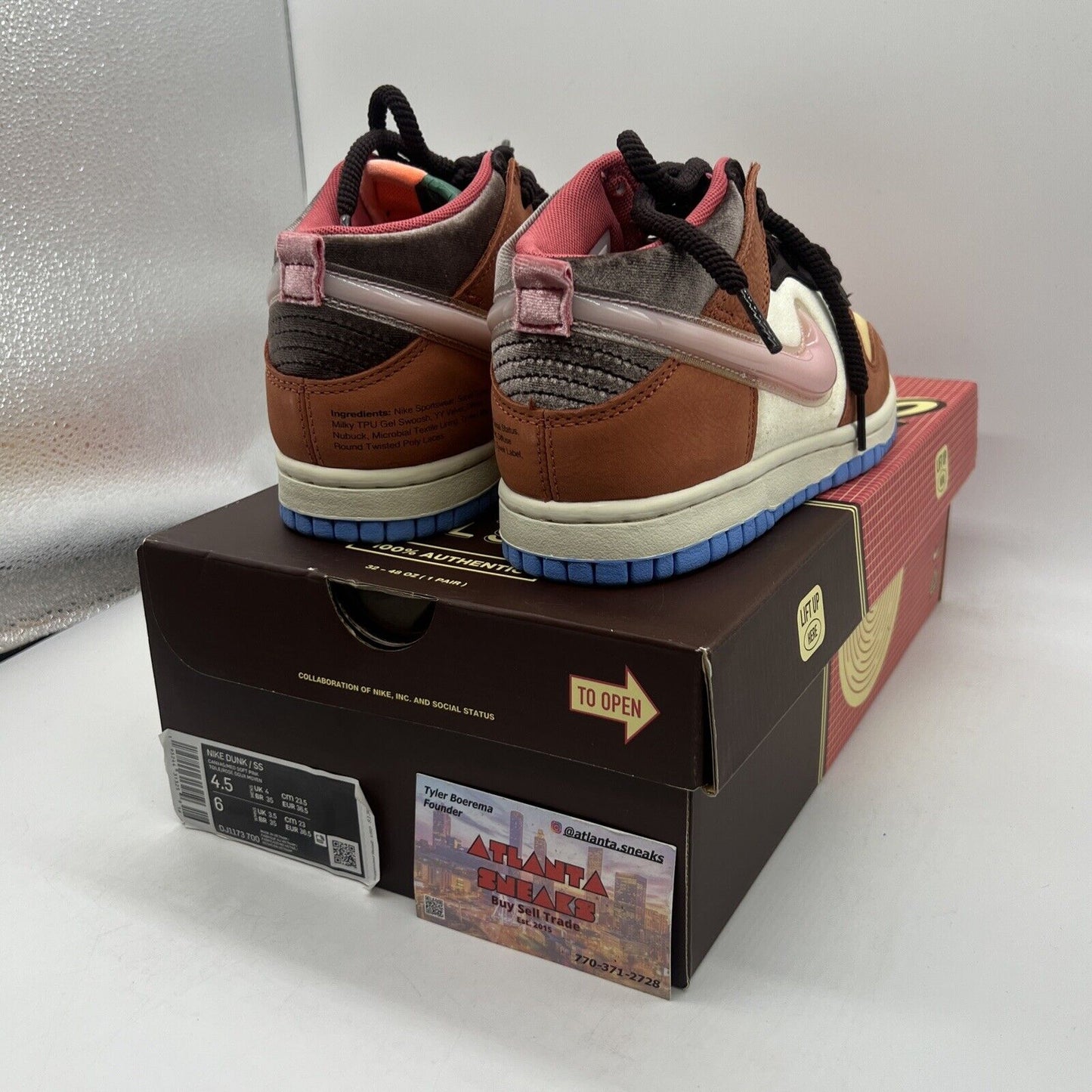 Size 4.5 - Nike Social Status x Dunk Mid Chocolate Milk Brand New Og All Pink