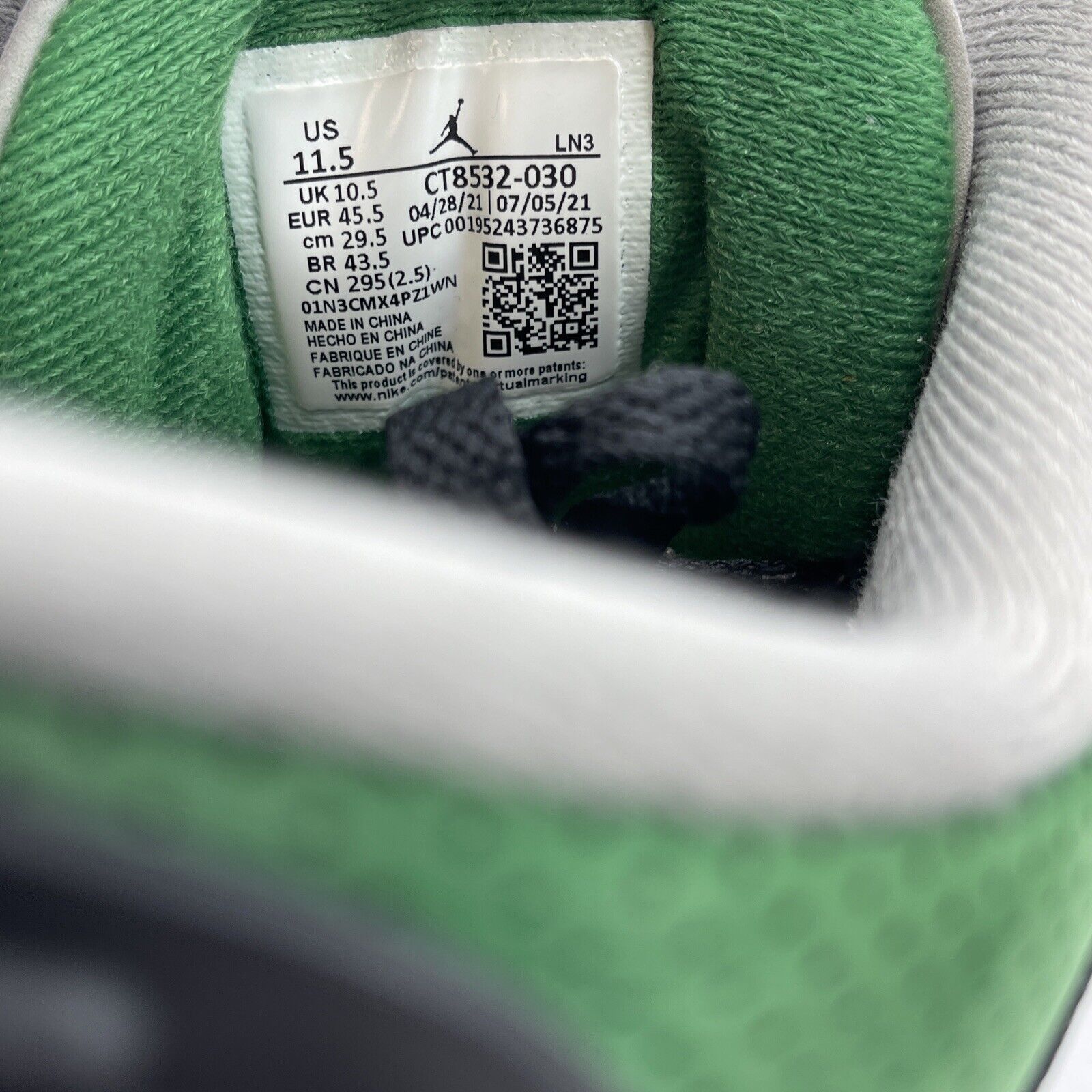 Size 11.5 - Jordan 3 Retro Mid Pine Green White Black Grey Suede (CT8532-030)