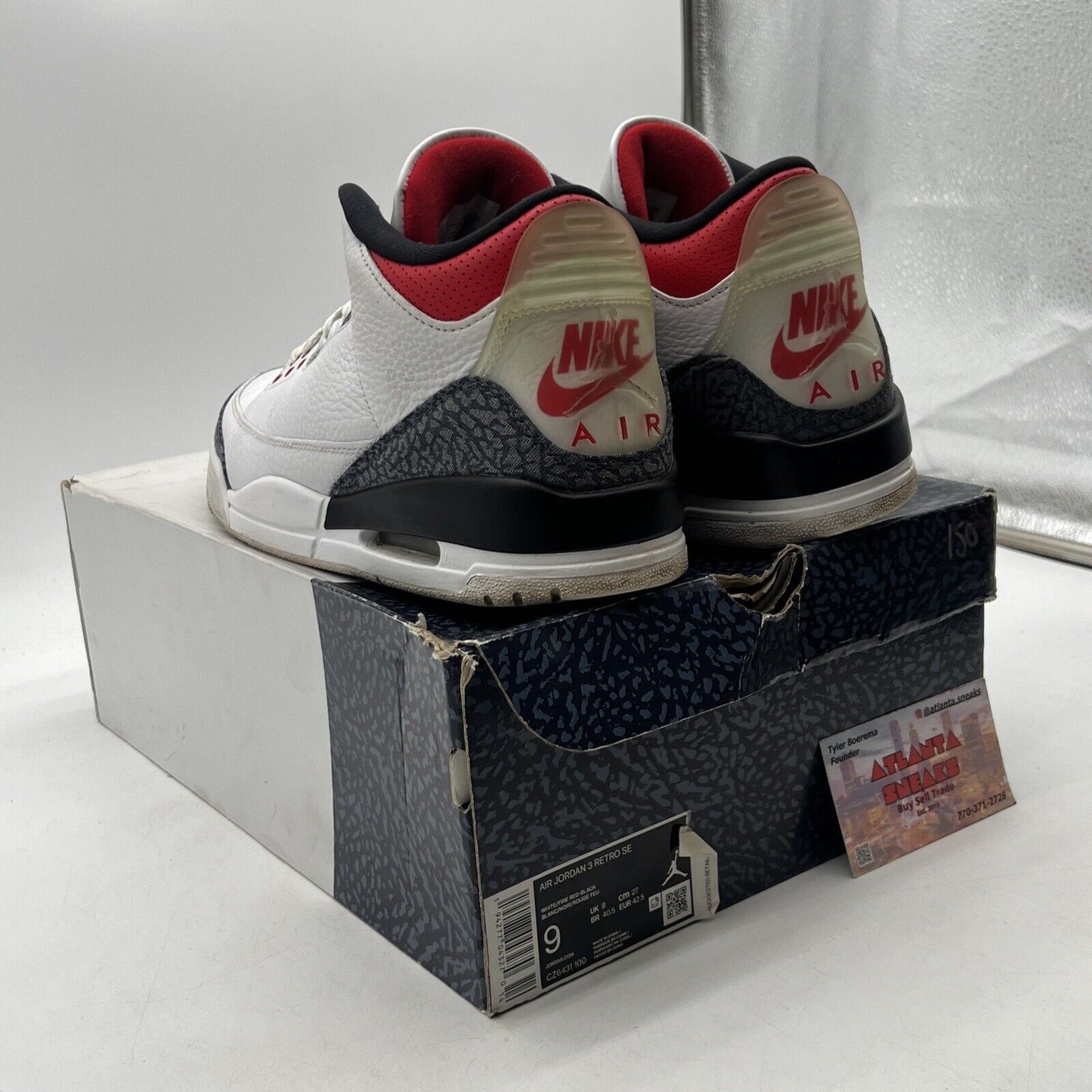 Size 9 - Jordan 3 Retro Denim SE Fire Red 2020 Blue White Leather (CZ6431-100)