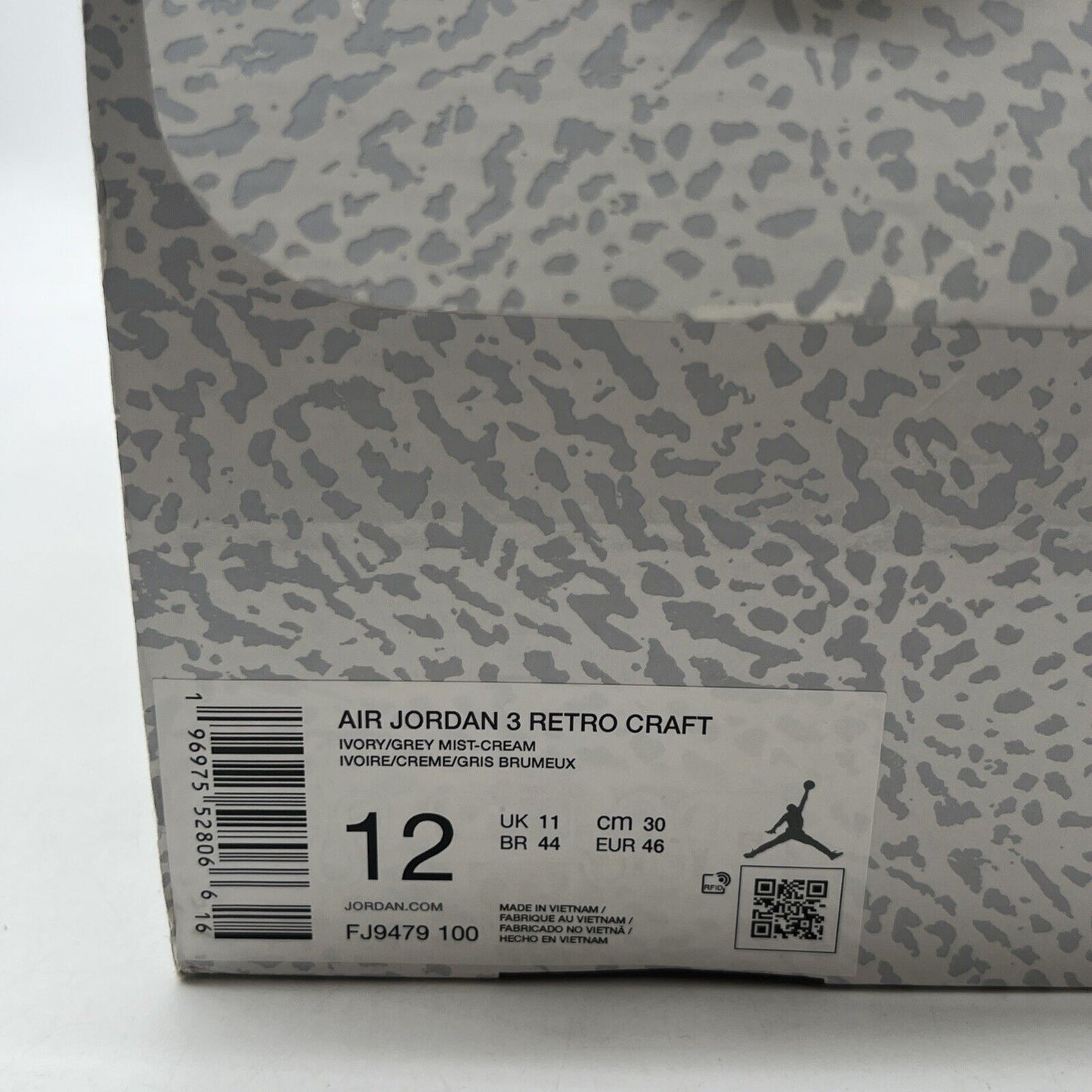 Size 12 - Air Jordan 3 Retro Craft Ivory/Grey White Leather (FJ9579-100)