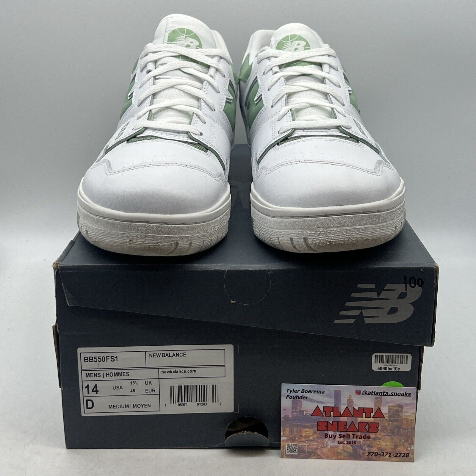 Size 14 - New Balance 550 White Mint Green White Leather (BB550FS1)