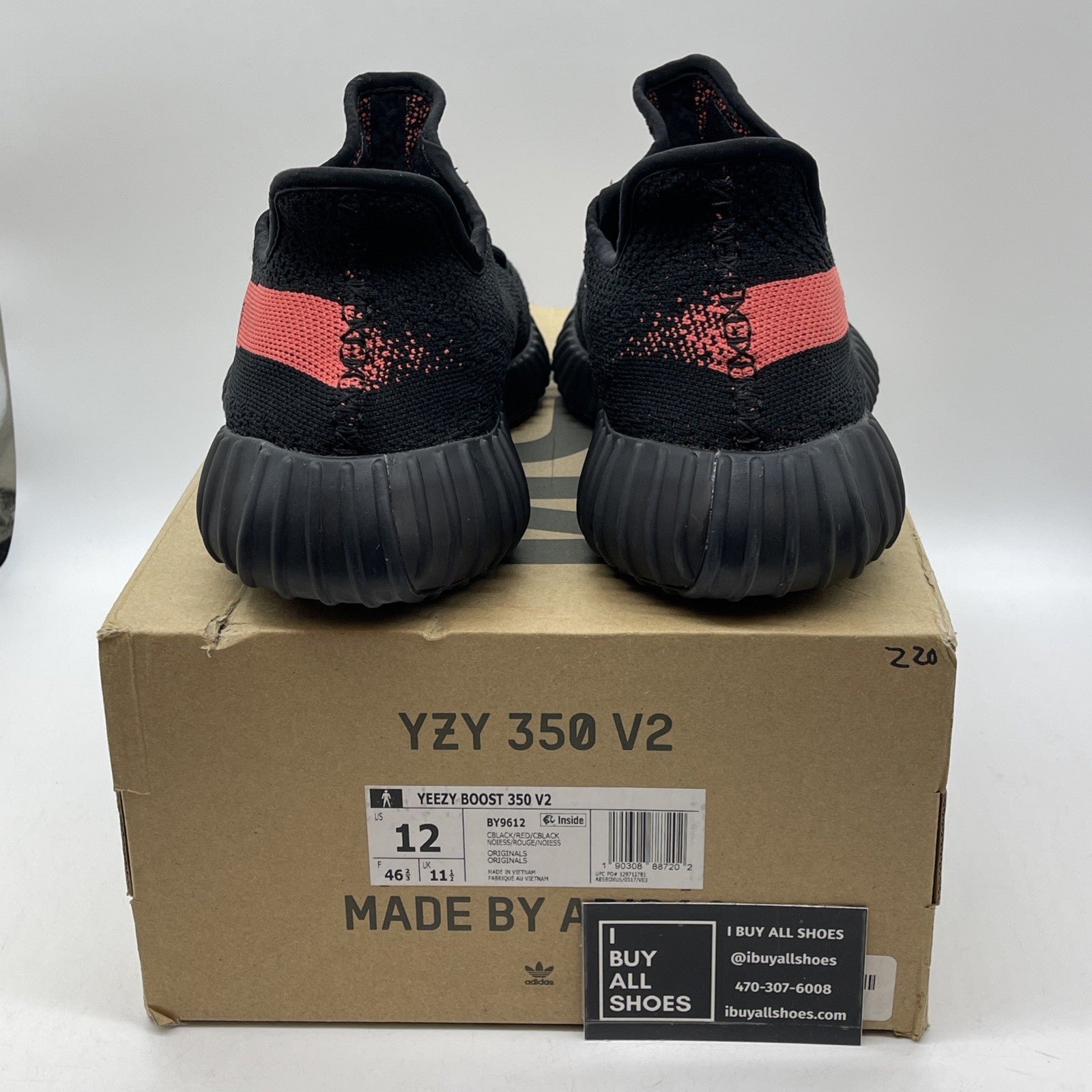 Size 12 - adidas Yeezy Boost 350 V2 Low Red Stripe Black Suede (BY9612)