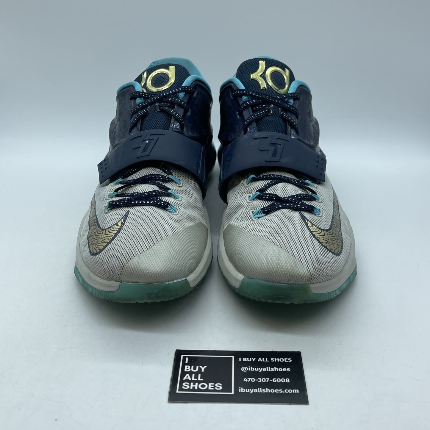 Size 13 - Nike KD 7 EYBL Blue Grey Gold Suede Leather - (745957-474)