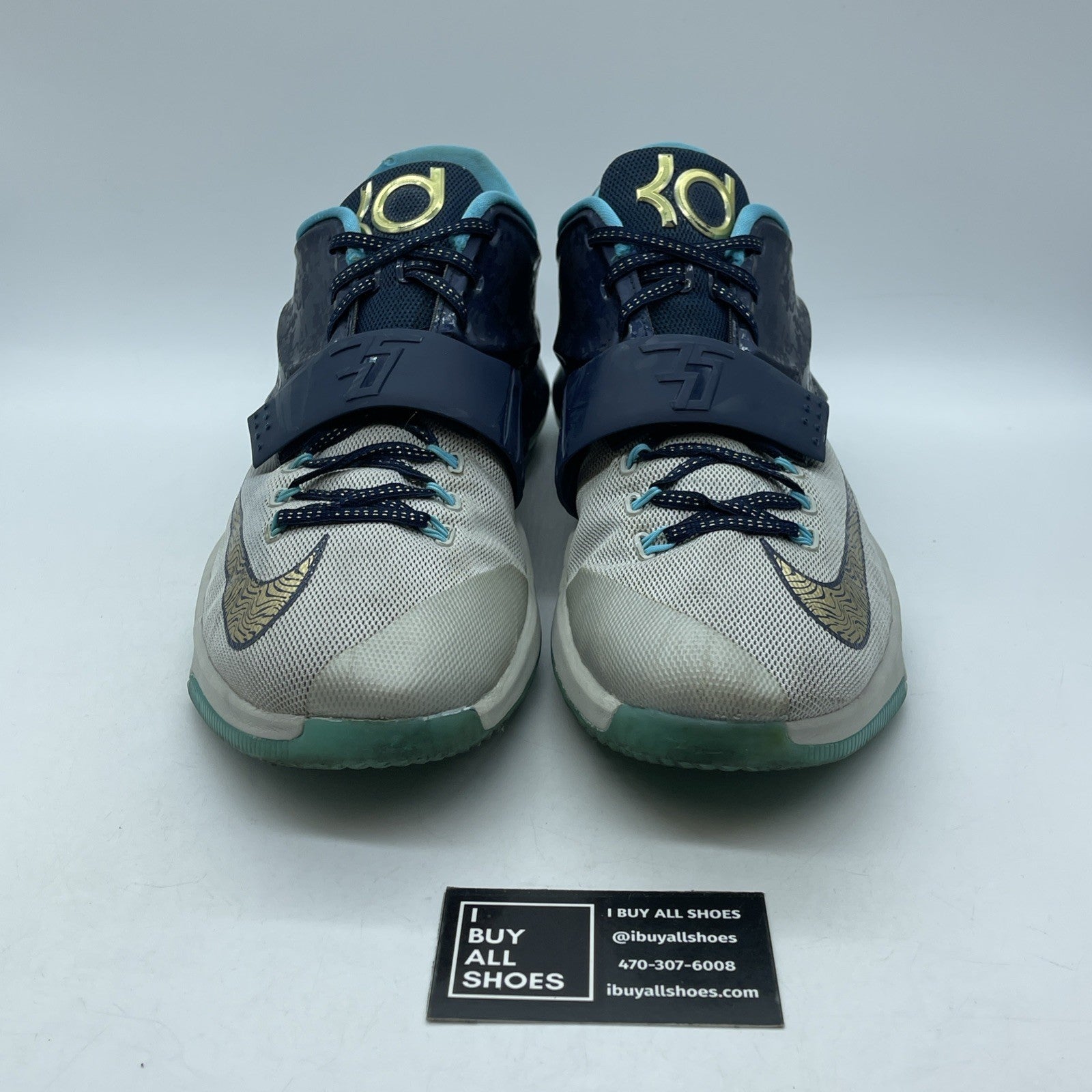 Size 13 - Nike KD 7 EYBL Blue Grey Gold Suede Leather - (745957-474)