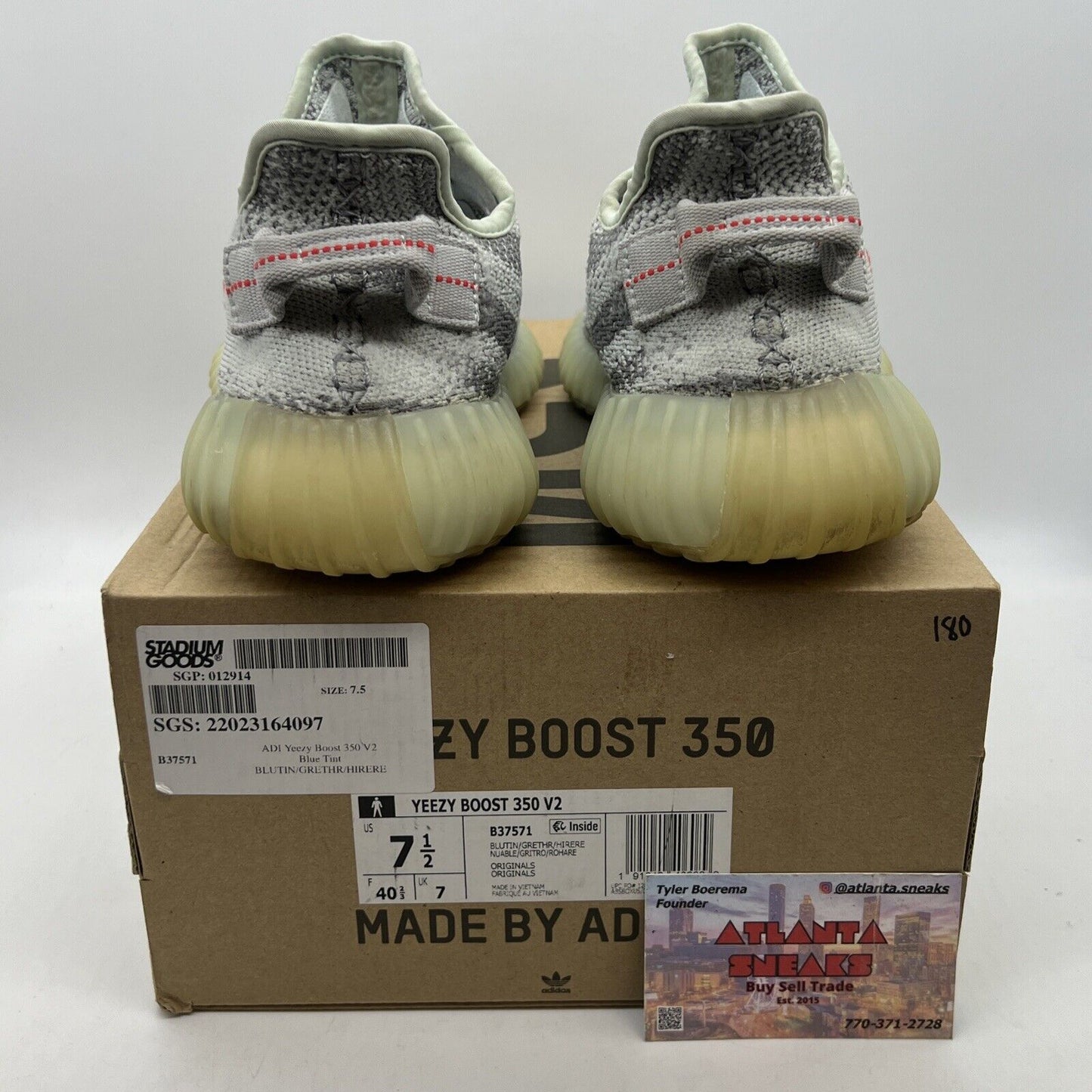 Size 7.5 - adidas Yeezy Boost 350 V2 Low Blue Tint Grey Red (B37571)