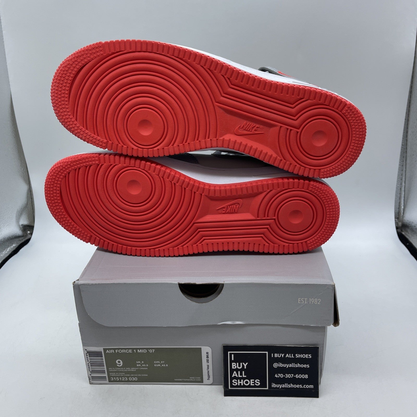 Size 9 - Nike Air Force 1 '07 Mid Pure Platinum Crimson (315123-030)