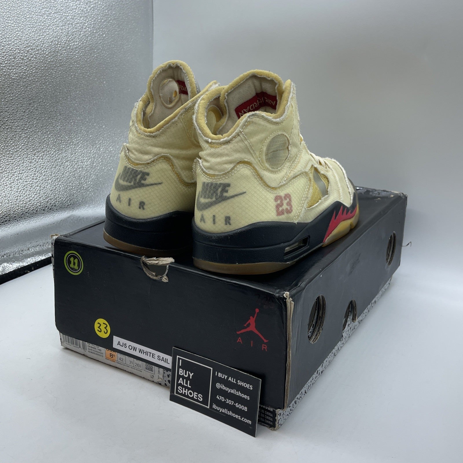 Size 8.5 - Jordan 5 SP x Off-White Mid Sail Red Black Suede (DH8565-100)