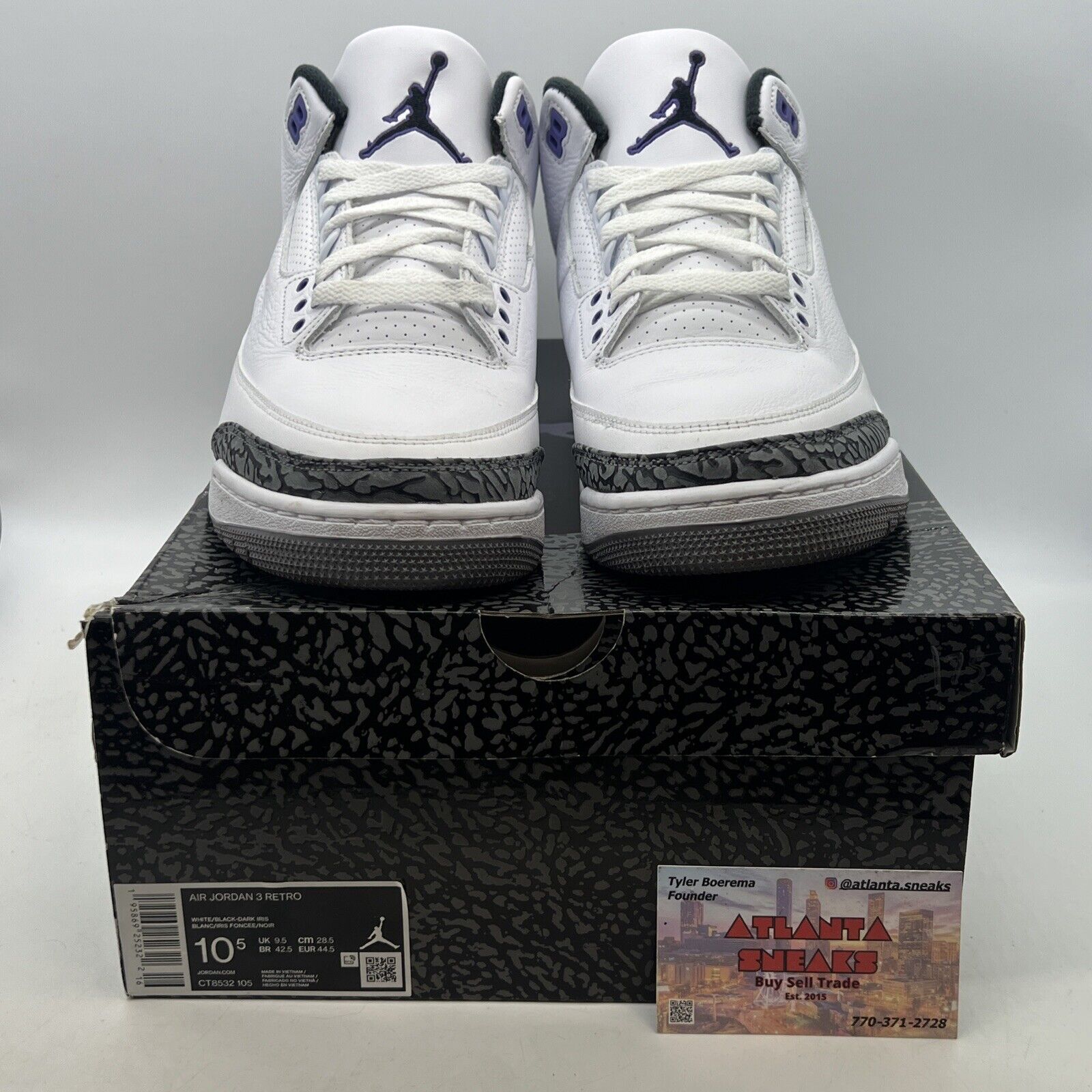 Size 10.5 - Jordan 3 Retro Mid Dark Iris White Leather Purple Black (CT8532-105)