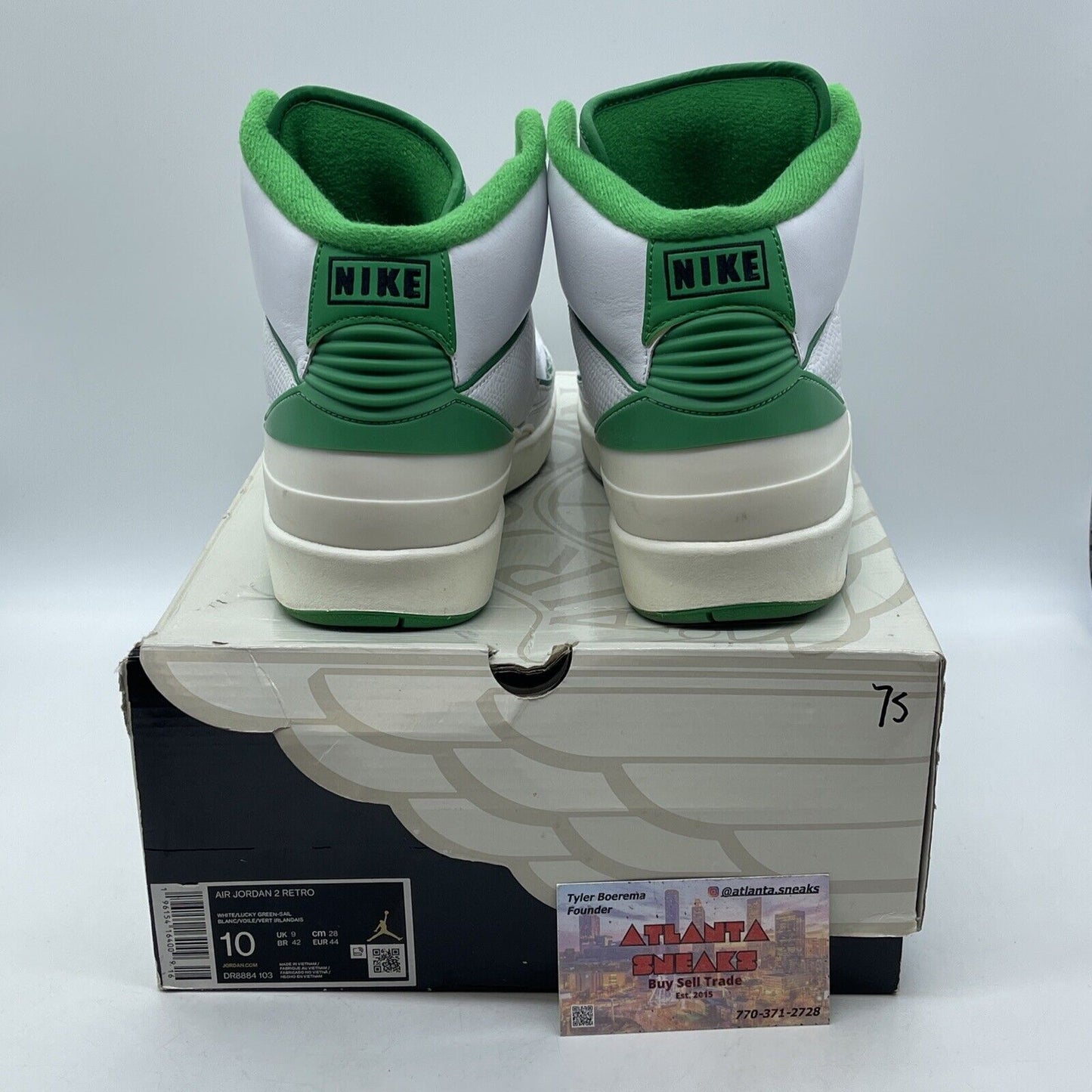 Size 10 - Jordan 2 Retro Lucky Green grey  White Leather (DR8884-103)